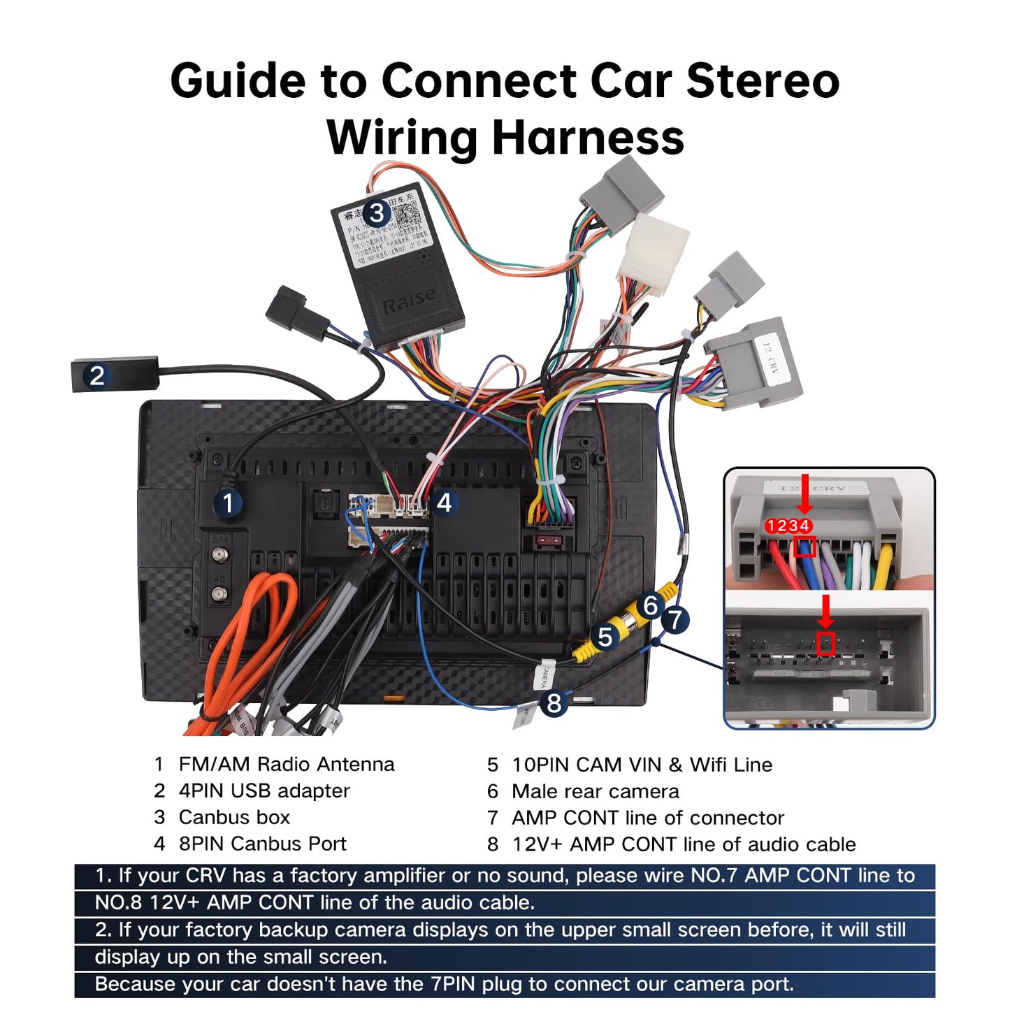 ViaBecs 16PIN Car Radio Wire Harness with Canbus Adapter for 2012-2016 Honda CRV 2.0L 2012-2015 Civic Support Steering Wheel Controls, Factory Backup Camera for Aftermarket Android Stereo Head Unit