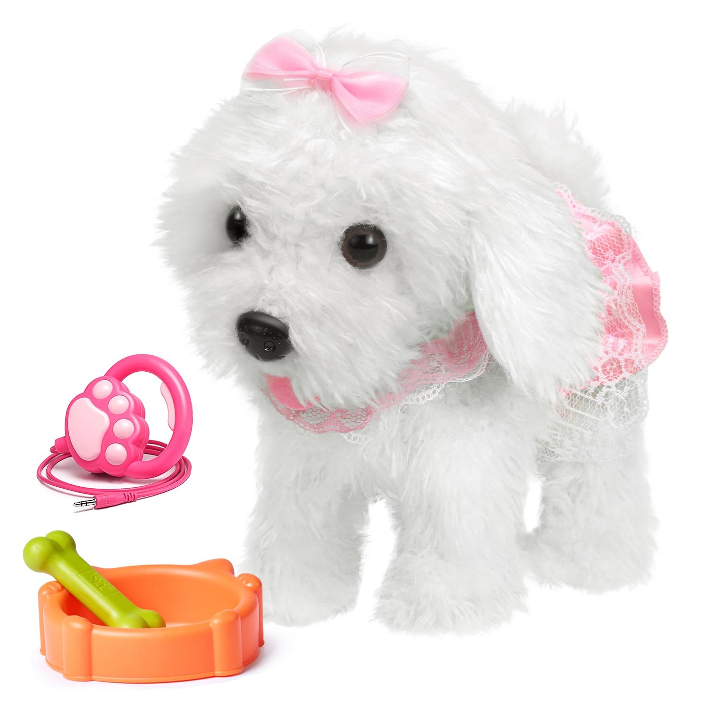 OR OR TU Walking Barking Toy Dog with Remote Control Leash, Plush Puppy Electronic Interactive Toys for Kids, Shake Tail,Pretend Dress Up Realistic Stuffed Animal Dog Age 3 4 5+ Years Old Best Gift