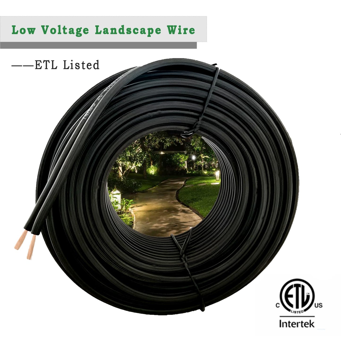 FRUDRIK Low Voltage Landscape Lighting Wire - Outdoor Direct Burial Underground Low-Energy Circuit Cable (14/2 Black, 100ft)