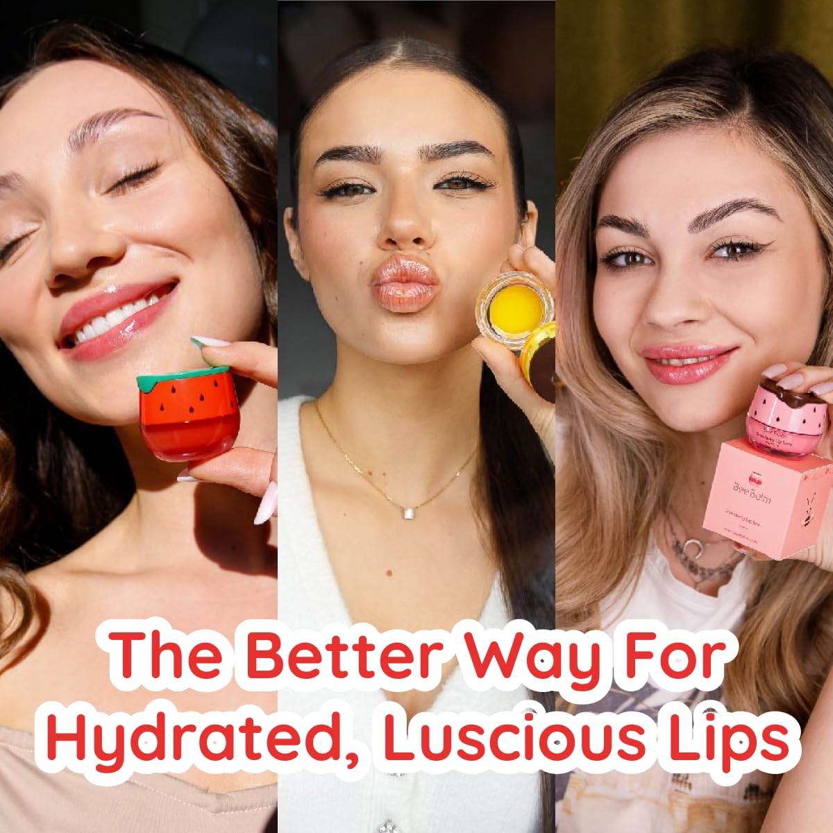 3 Pieces Lip Balm - Original BeeBalm in Watermelon, Strawberry, Honey - Hydrating Lip Care, Lip Butter for Dry and Cracked Lips, Propolis Honey Lip Mask, Lip Moisturizing & Sleep Mask