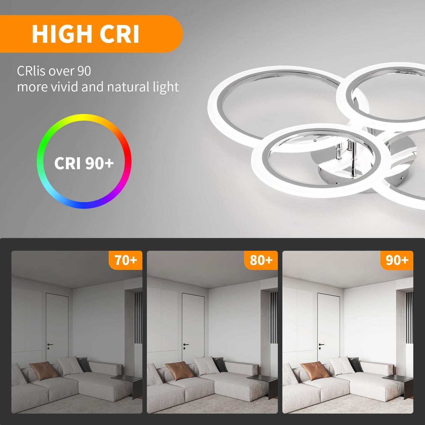 Vloitgol Modern LED Ceiling Light Fixture, 4 Rings Dimmable Flush Mount Ceiling Light with Remote, Acrylic Close to Ceiling Lighting Fixture for Low Ceiling Living Room Bedroom Kitchen (4 Heads)