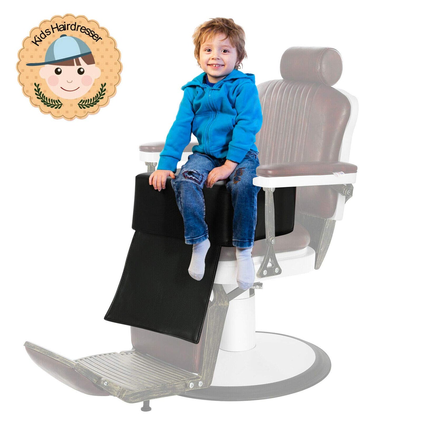 Artist hand Children Leather Cushion Oversize Barber Salon Booster Seat,Spa Equipment Black