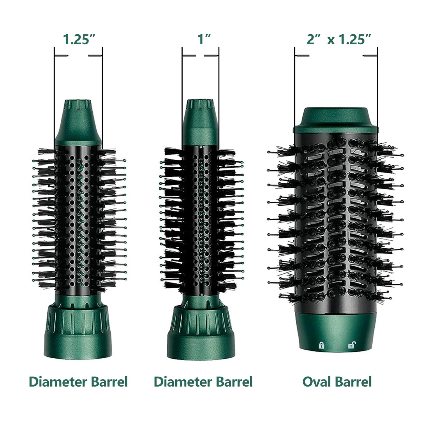 Sinperne Hair Dryer Brush, 3 in 1 Interchangerable Hair Dryer & Volumizer, Ceramic Negative Ion Curling Dryer Styler Brush with 3 Brush Heads (Green)