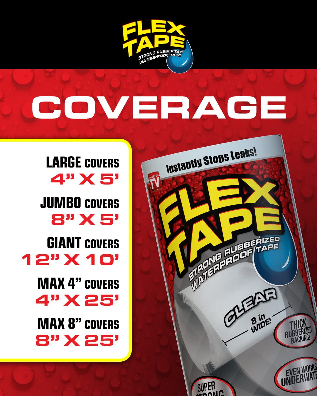 Flex Tape, MAX, Original Thick Flexible Rubberized Waterproof Tape - Seal and Patch Leaks, Works Underwater, Indoor Outdoor - Home RV Roof and Pool Repairs, White, 4 in x 25 ft, Pack of 1