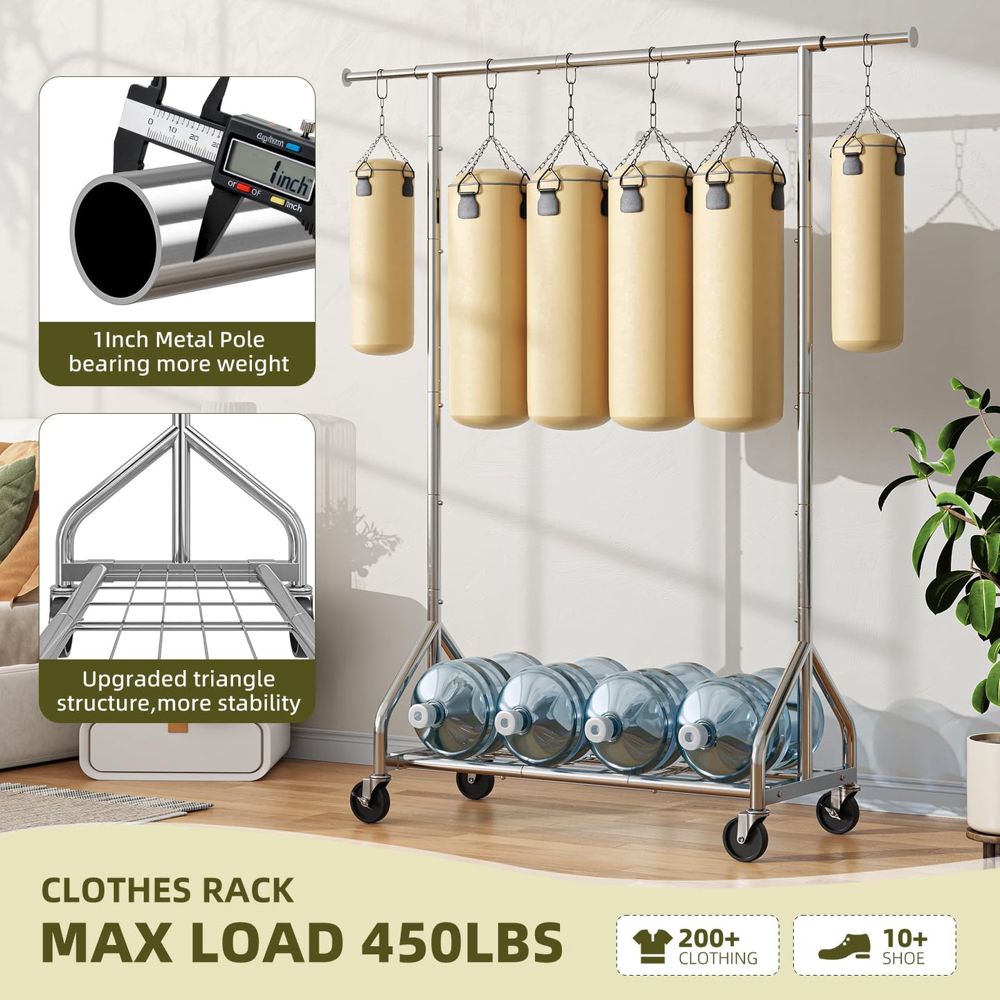 Simple Trending Heavy Duty Clothes Rack, Double Rod Clothing Rack for Hanging Clothes, Rolling Garment Racks with Lockable Wheels, for Bedroom Laundry Living Room, Chrome
