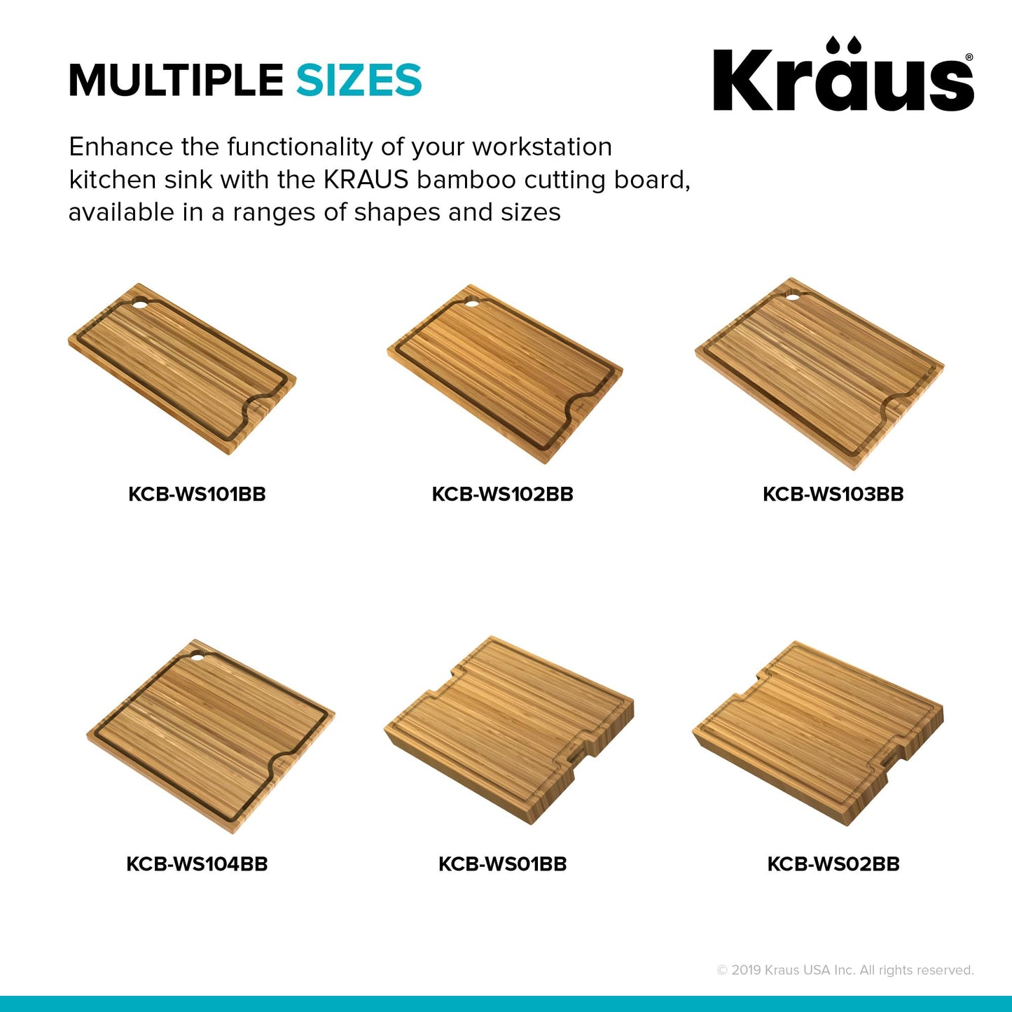 Kraus Kore Solid Bamboo Cutting Board for Workstation Kitchen Sink (16 3/4 in. x 12 in.), KCB-WS103BB