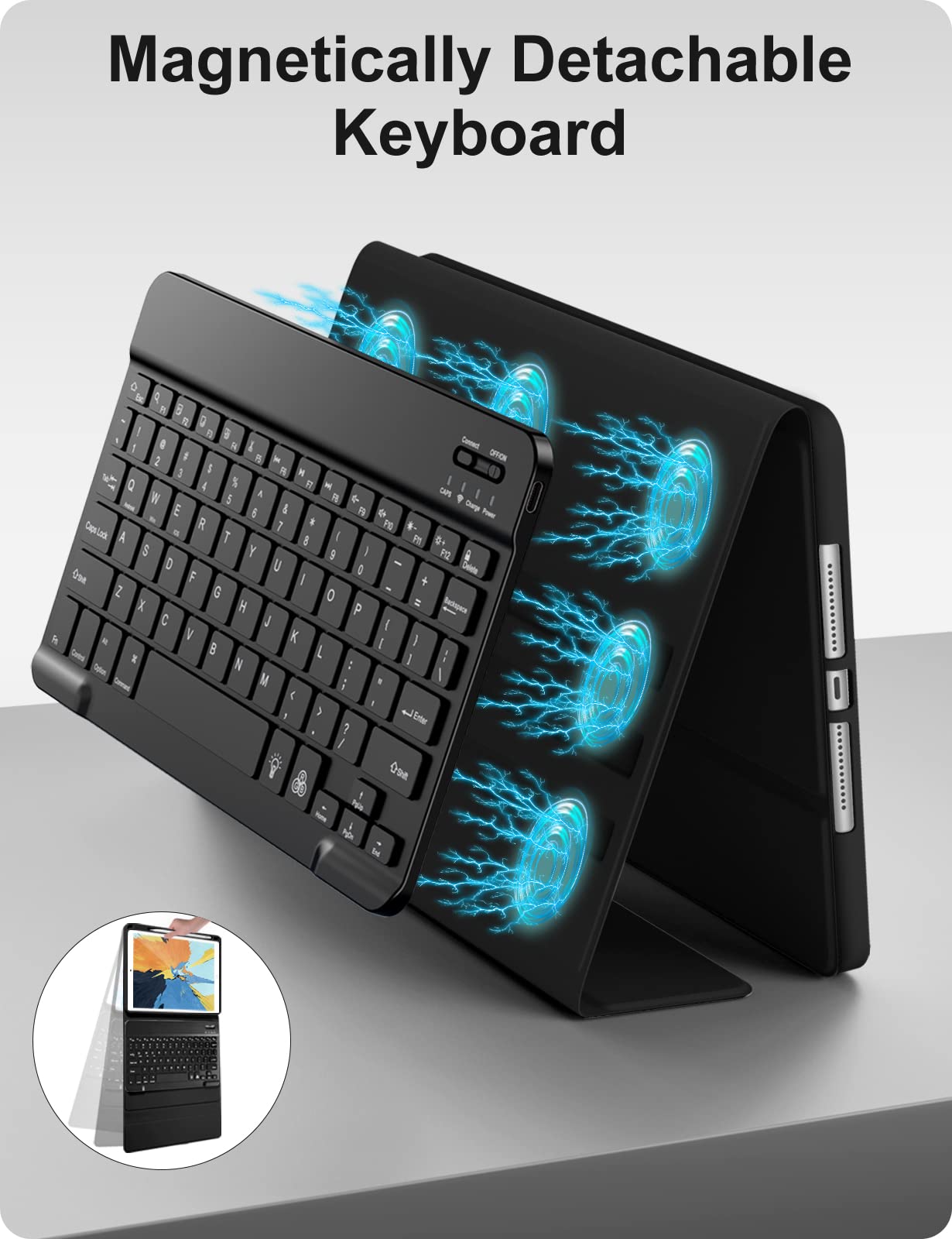 Hamile Keyboard Case for iPad 9th 8th 7th Generation Case with Keyboard 10.2" - 7 Colors Backlit Detachable Folio Keyboard Cover with Pencil Holder for iPad Pro 10.5" / iPad Air 3rd Gen (Black)
