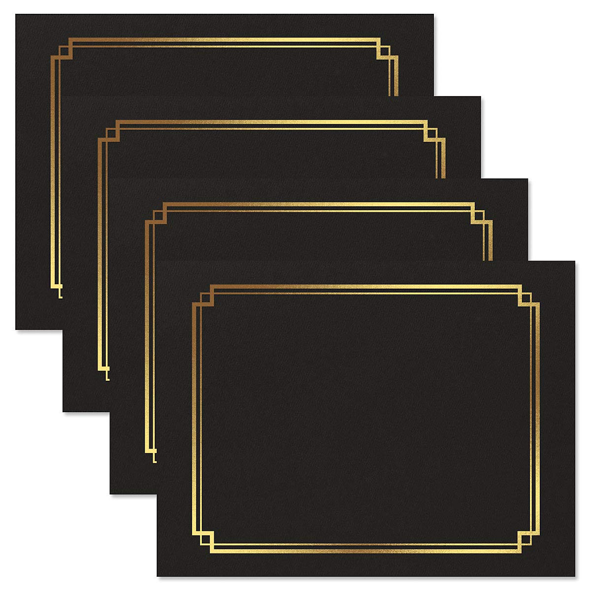 Classic Black & Gold Certificate Folders - Pack of 50, Linen Cover 80 lb. Stock, Folded, Die-Cut Corners, for Office, Business Awards, Graduation, School Diploma Holder, 9-1/2" x 12"
