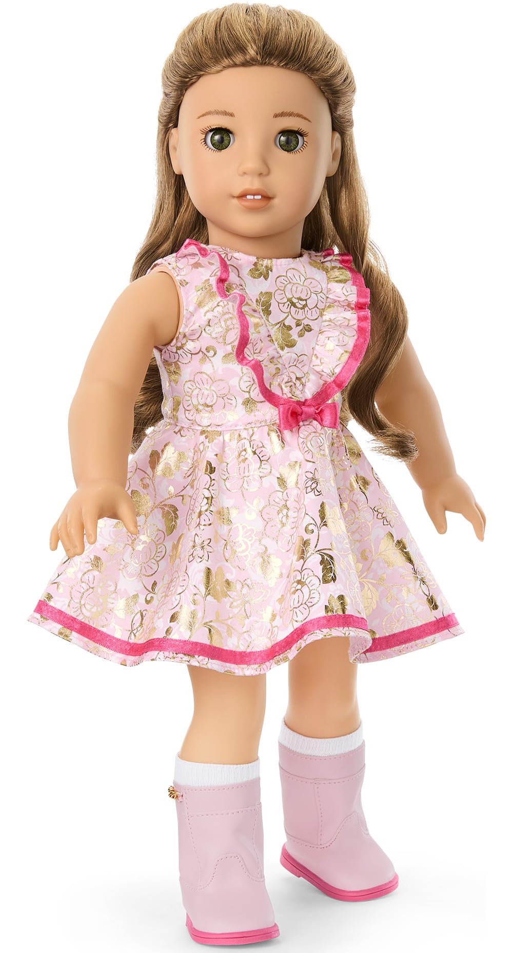 American Girl Truly Me 18-inch Doll Floral Fashion Outfit with Ruffled Bodice, Ribbon, Socks, and Boots, for Ages 6+