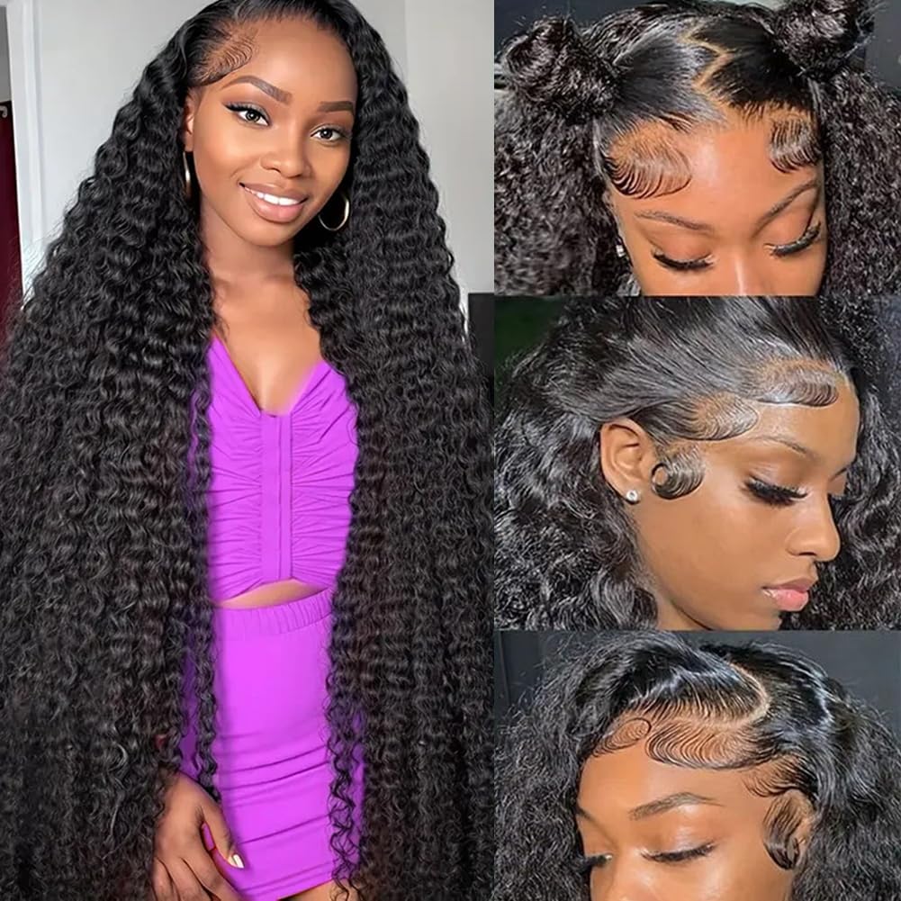 SQU&CIR 28 Inch Deep Wave Lace Front Wigs Human Hair 180% Density 13x4 HD Lace Front Wigs Human Hair Deep Curly Lace Frontal Wigs Human Hair Pre Plucked with Baby Hair