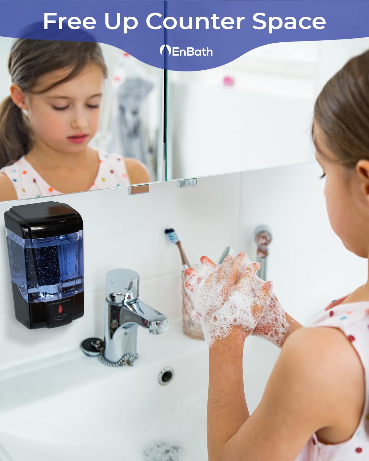 Automatic Soap Dispenser Wall Mount (2-Pack, Black), Touchless Hand Sanitizer/Commercial Hand Soap Dispenser for Bathroom, 20 oz (600ml) Battery Operated Unit with Infrared Sensor - by EnBath