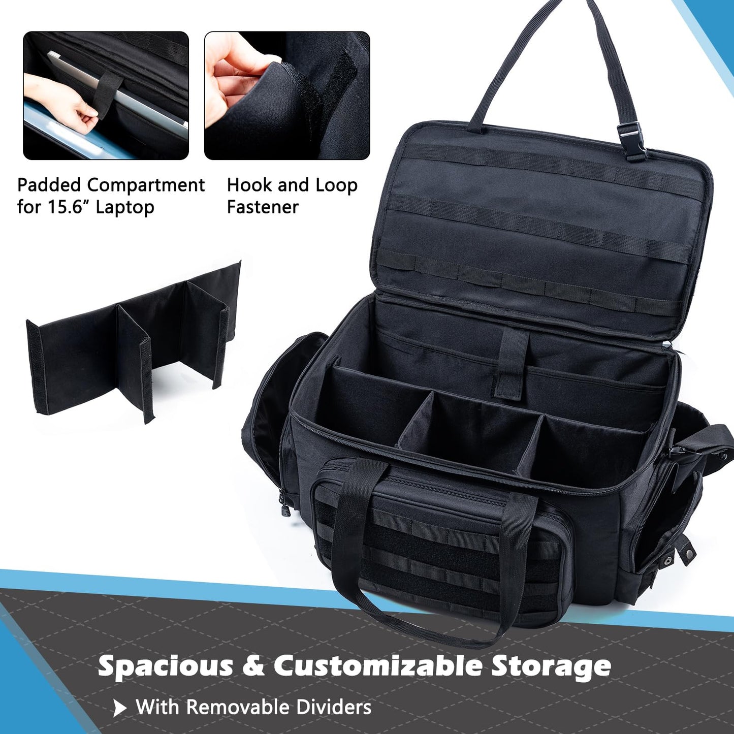 SPORJET Patrol Bag Law Enforcement - Police Duty Bag - Water Resistant Car Front Seat Organizer with 15.6" Laptop Storage and Molle System for Police Gear, EMTs, Cameras, Pet Detective Gear