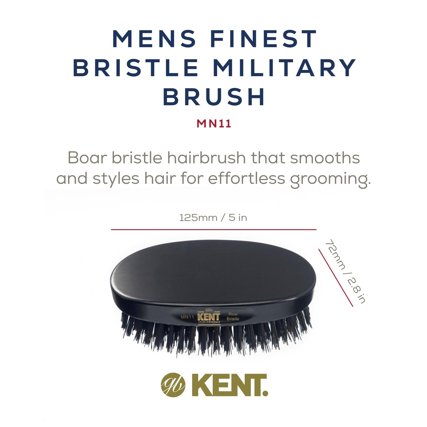 Kent MN11 Finest Men's Hair Brush and Facial Brush for Beard Care, Natural Black Boar Bristle Brush for Mens Grooming, Scalp Brush, 360 Wave, and Beard Straightener For Men's Hair Care