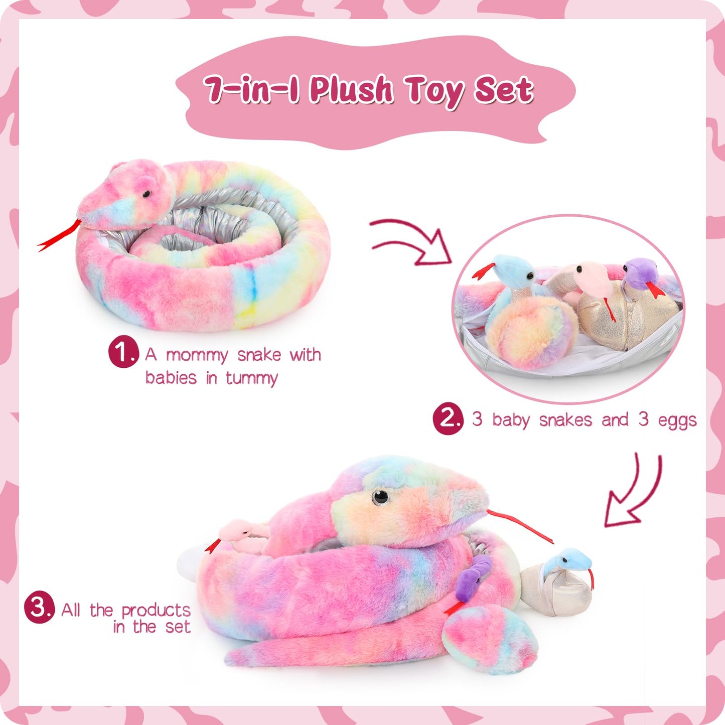 MorisMos Gaint Snake Suffed Animal, Pink, 200cm