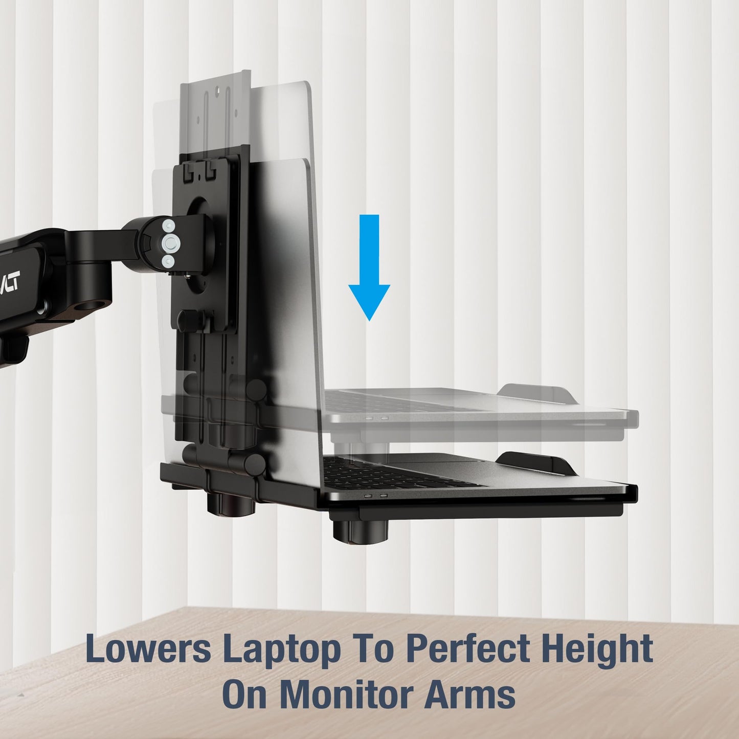 AVLT Adjustable Laptop Tray with Support for 120mm Fans Compatible with VESA 75x75 Monitor Arm - Suitable for Laptops Up to 17Inch - Weighs 4.41lbs, Black (Fan Not Included)