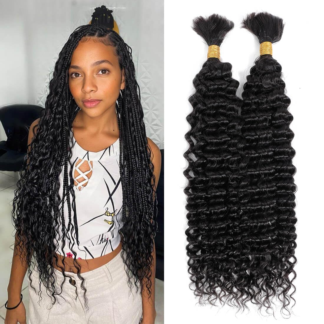 Urbeauty Human Braiding Hair Deep Wave Bulk Human Hair for Braiding, Curly Human Hair for Boho Knotless Braids, Boho Box Braids/Locs/Twist Goddess Gypsy 100% Unprocessed Virgin Human Hair 18 Inch