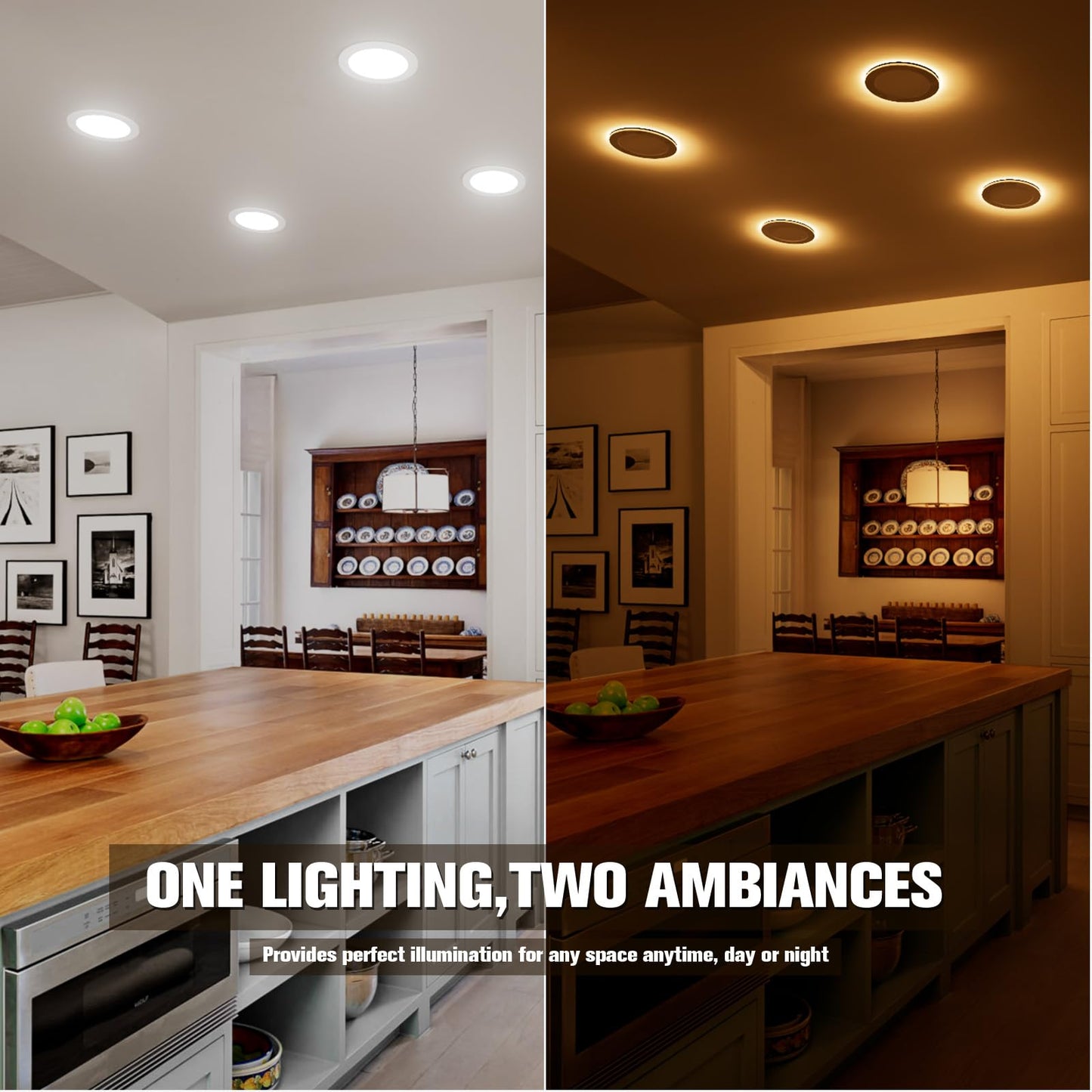 VOLISUN 6 Pack 6 Inch 5CCT Recessed Light with Night Light,Canless LED Recessed Lighting 6 inch,2700K-5000K Selectable,12W=130W,1080LM Dimmable Recessed Ceiling Wafer Lighs,ETL Certificated