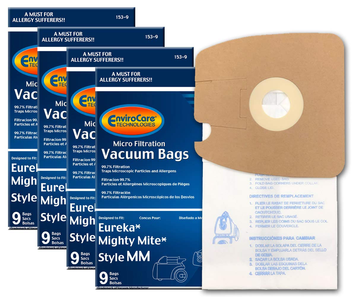 Envirocare Replacement Micro Filtration Vacuum Cleaner Dust Bags made to fit Eureka Style MM 60297A Style-10. Replaces Part# 60295C (Mighty Mite Vacuums) 36 pack