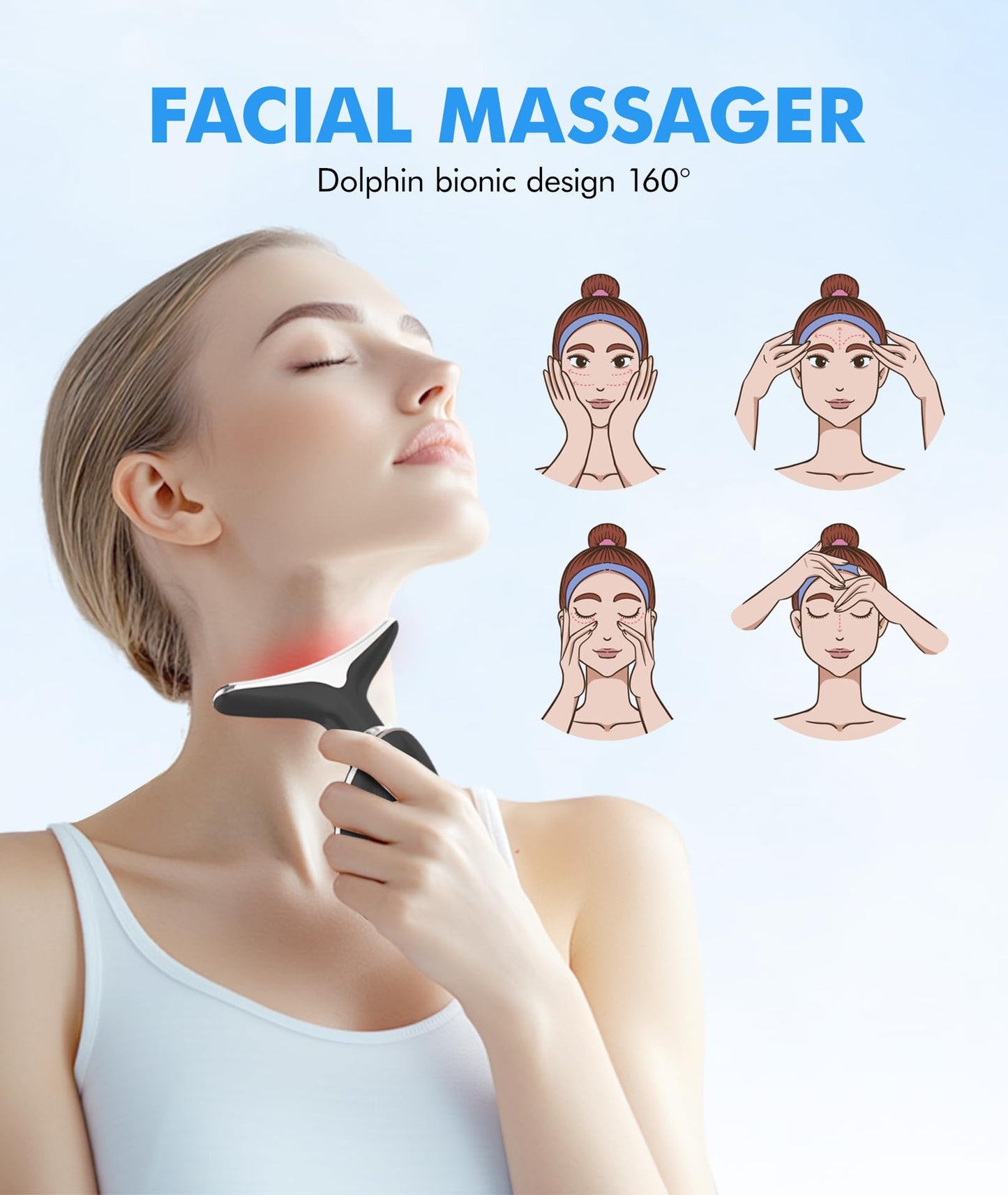 SDKWDH Red-Light-Therapy-for-Face-and-Neck, 7 Color Face Massager Tool for Wrinkles, Double Chin, Vibrating Facial Massager with Thermals for Skin Care, Glossy Black