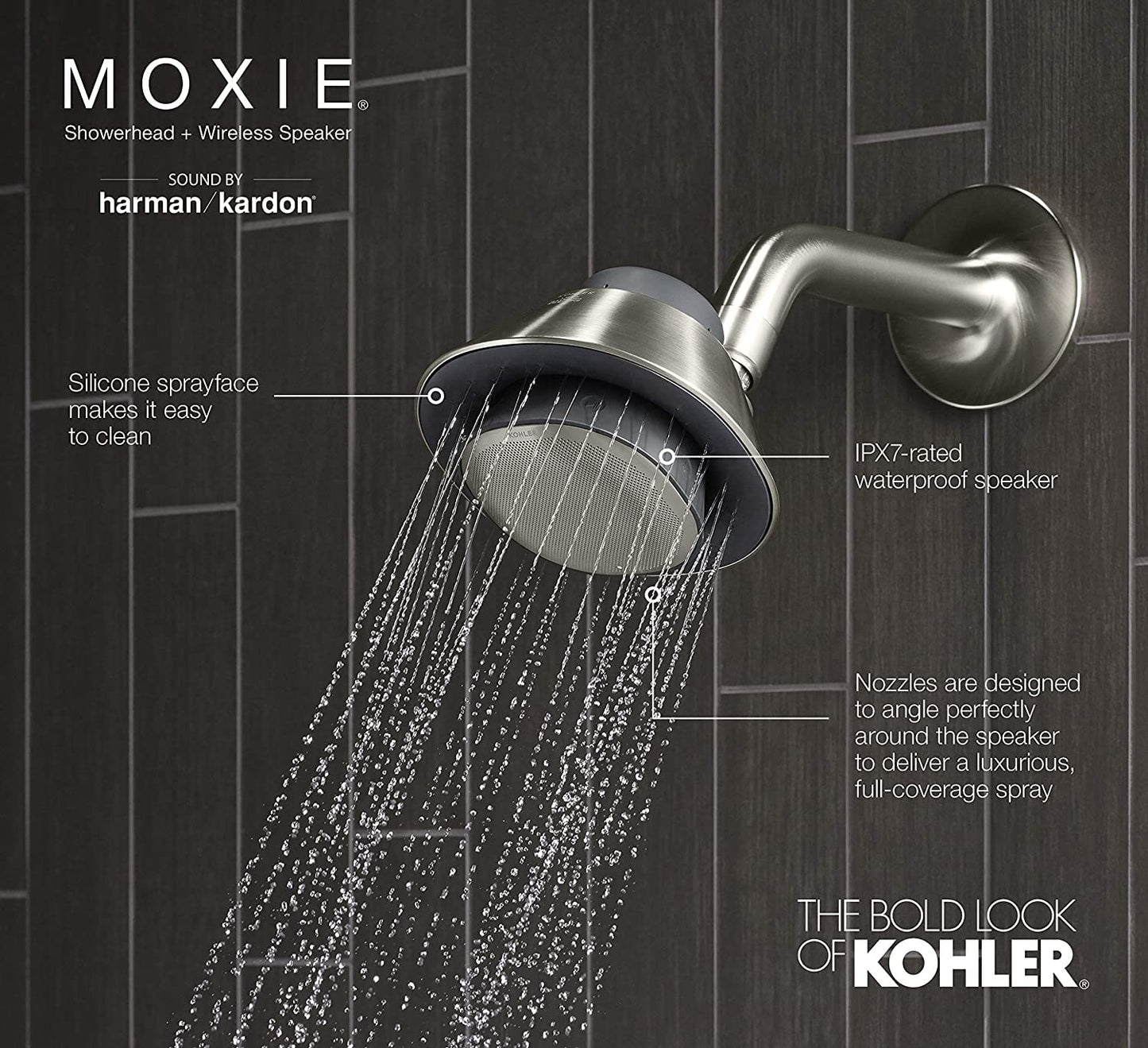 Kohler Moxie Showerhead and Waterproof Bluetooth Wireless Speaker, 1.75 gpm - Polished Chrome