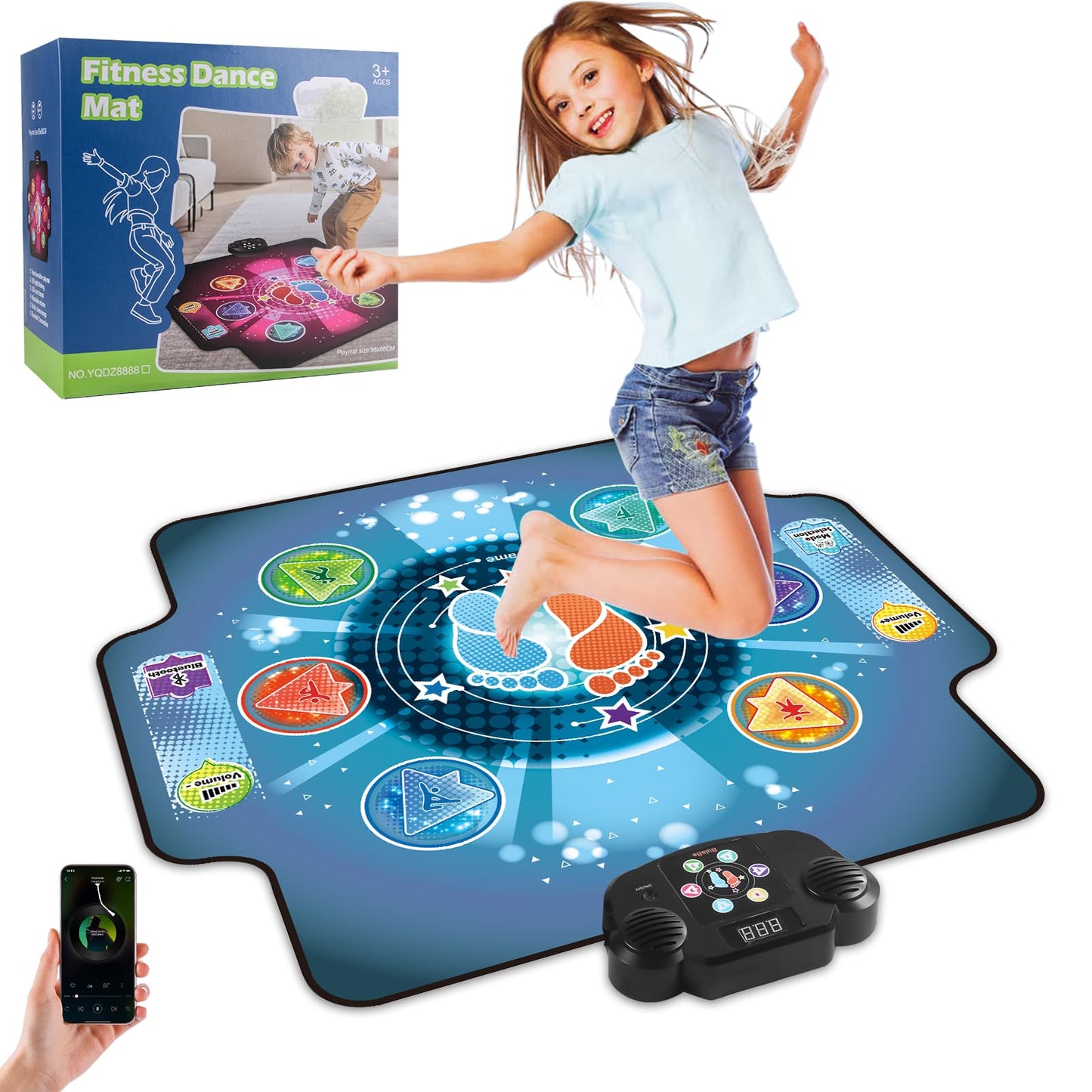 BulaBe Upgraded Dance Mat for Kids with Wireless Bluetooth, 5 Game Modes, LED Lights,Electronic Music Game Dance pad Floor Toys for Girls Boys Birthday Gifts Ages Toddlers 3-5 4-8 8-12 Year Old