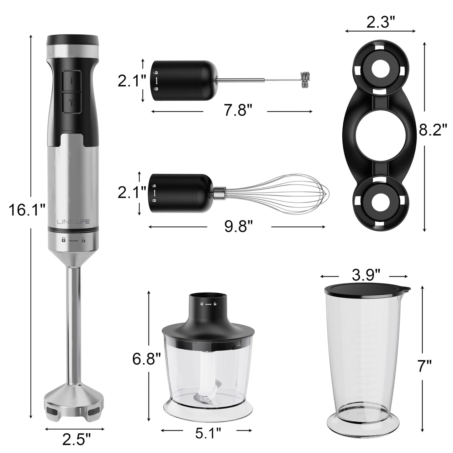 1200W Immersion Blender Handheld, 5-in-1 Variable Speed Emulsifier Hand Blender Stick with Whisk Chopper Milk Frother Mixing Cup and Storage Rack for Kitchen Soup, Purees, Baby Food and Smoothies