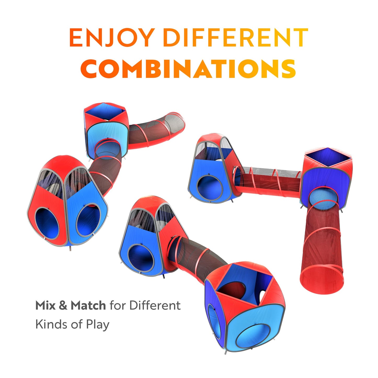 Playz 4pc Pop Up Play Tent and Tunnel Bundle for Toddlers and Kids - Indoor & Outdoor Playhouse with Storage Bag, Red & Blue