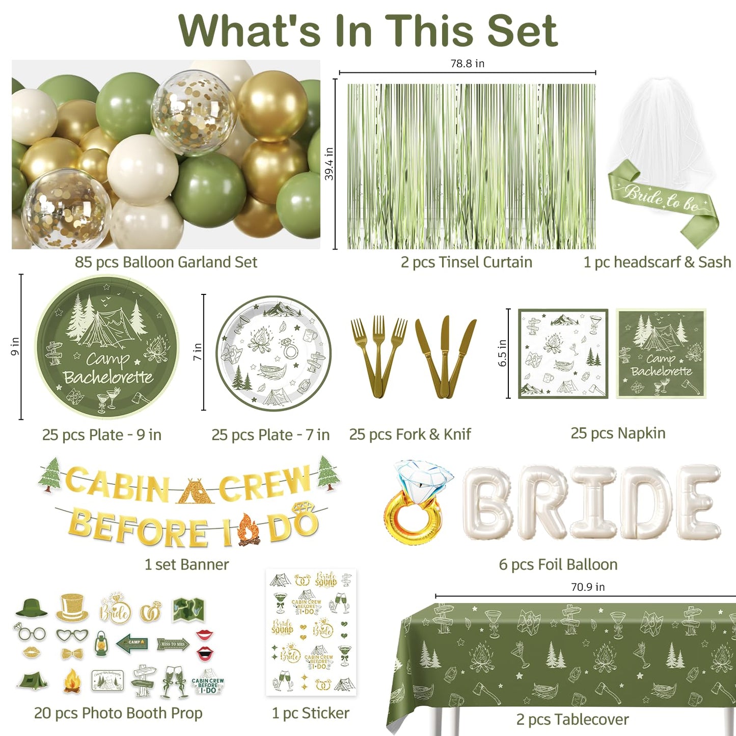 cocomigo 244 PCS Camp Bachelorette Decorations, Hassle-Free One-Stop Set for 25 Guests, With Balloon, Banner, Photo Props, Tattoos, Plates and Napkins, Easy Setup for Camp Bachelorette Party