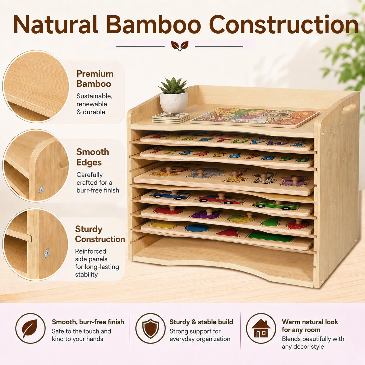 Bamboo Puzzle Holder Rack, 7-Tier Wooden Art Drying Rack, Removable Paint Drying Rack, for School Home Office