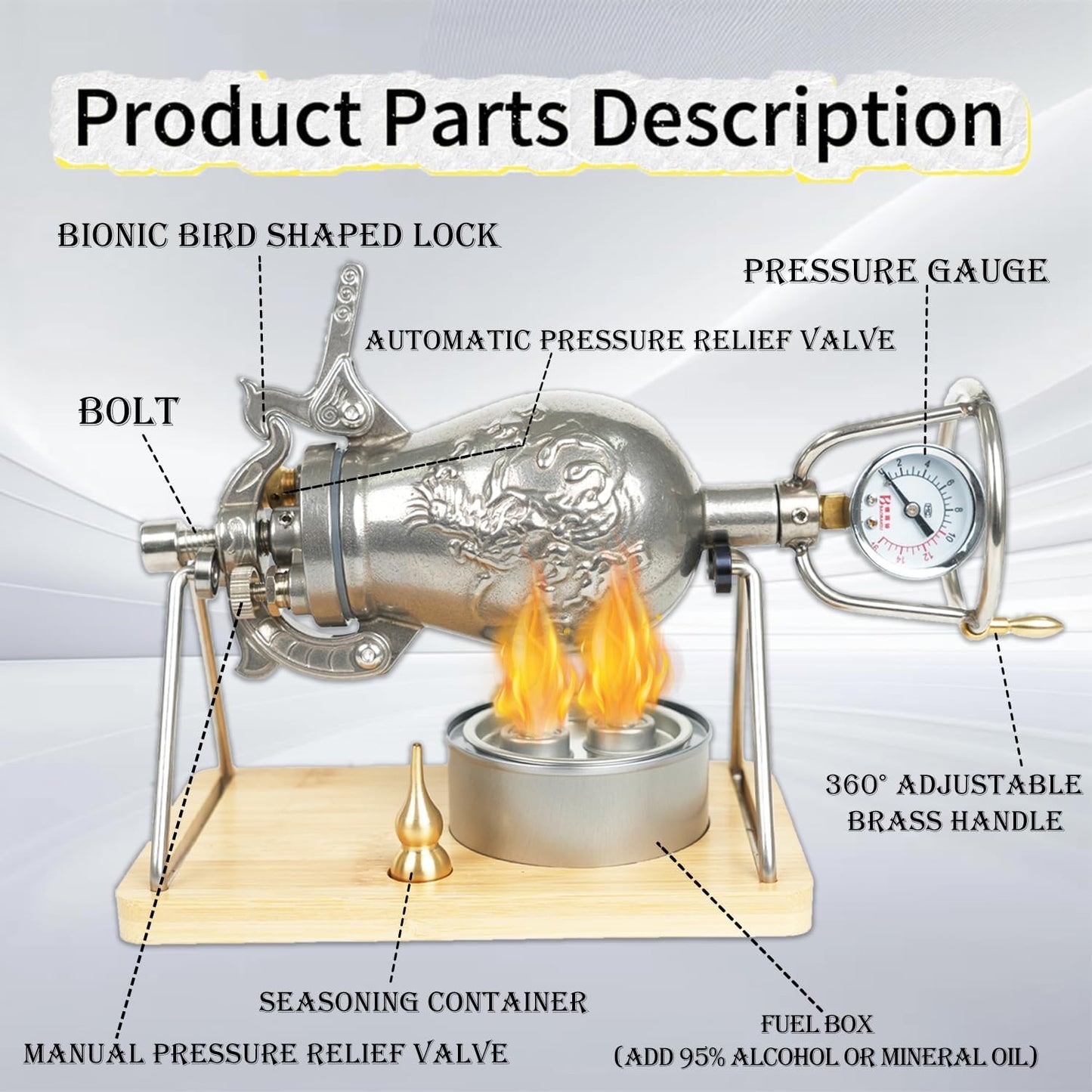 350ml Chinese Popcorn Maker, Chinese Popcorn Cannon Machine, High Pressure Popcorn Popper, Stainless Steel Hand Popcorn Machine, Mini Hand Popcorn Maker for Moive Night Family Party Fun(with 2 Bags)