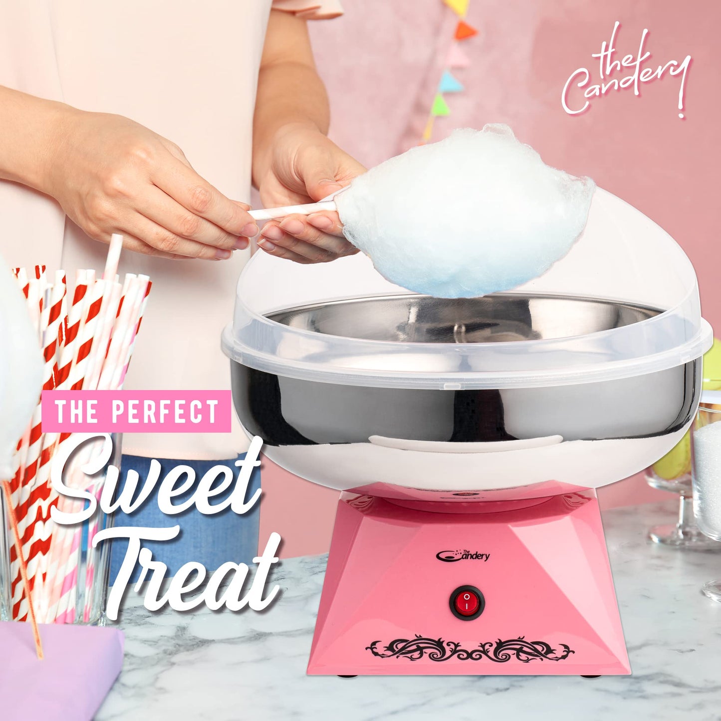 Cotton Candy Machine with Stainless Steel Bowl 2.0 - Cotton Candy Maker 10 Cones & Sugar Scoop - Household Cotton Candy Machine for Kids, Birthday Party - Use Floss Sugar, Hard Candy- By The Candery