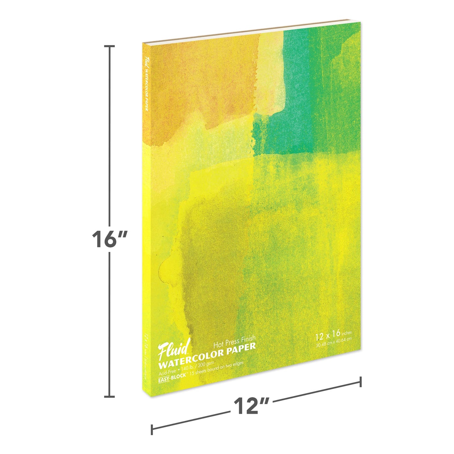 Fluid Watercolor Paper Block, 12 x 16 inches, 15 White Sheets, 140 lb (300 GSM) Hot Press Pad for Artist Painting and Wet Media