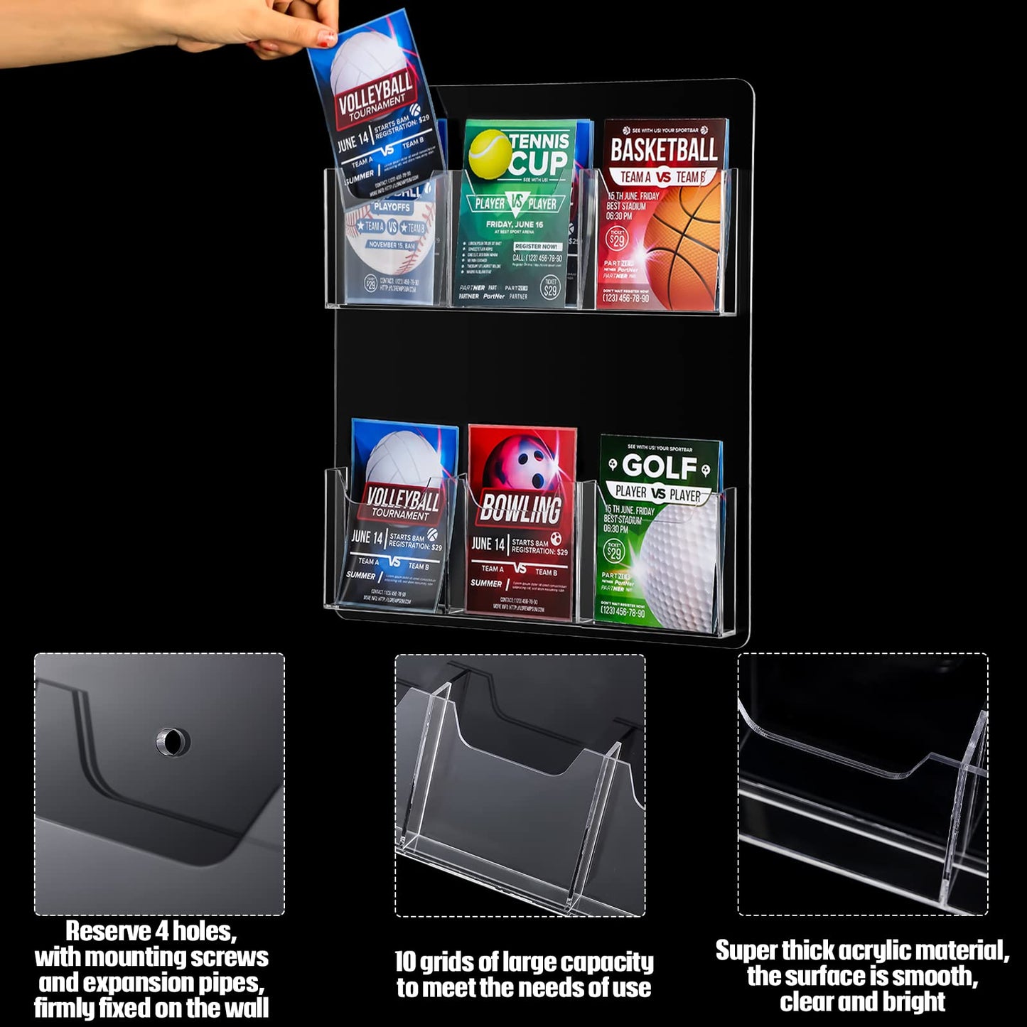 Eersida 2 Pack Acrylic Brochure Pamphlet Holder Wall Mount Clear Brochure Display Holder Plastic Trifold Flyer Rack Literature Storage Rack for Offices Waiting Room (6 Pockets, 15 x 13 Inch)
