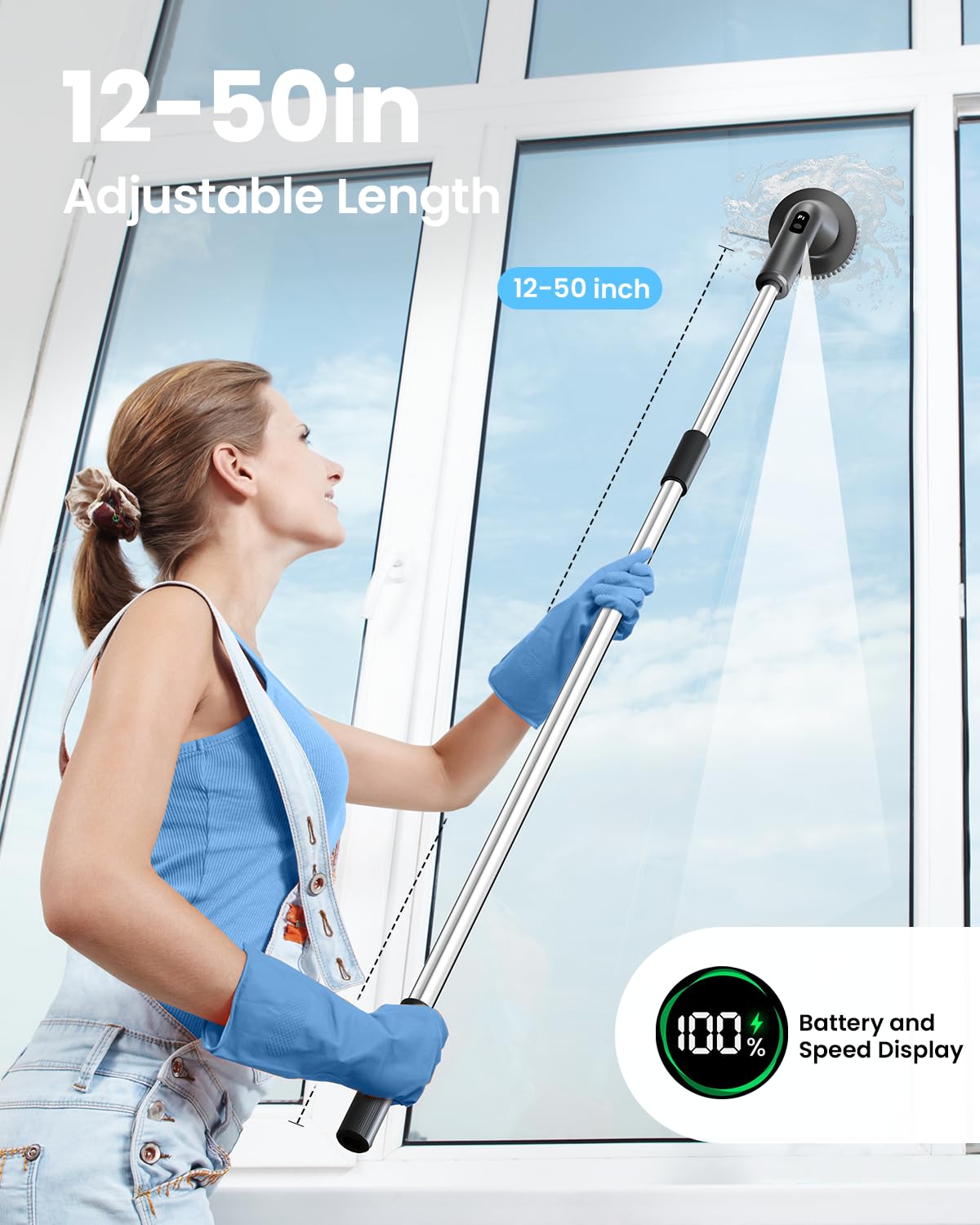 Topmako Electric Spin Scrubber, Upgraded IPX7 Cordless Cleaning Brush for Bathroom Shower, Household Cleaning Scrubber with 7 Brush Heads, Adjustable Long Handle and 2 Rotating Speeds for Tub Floor