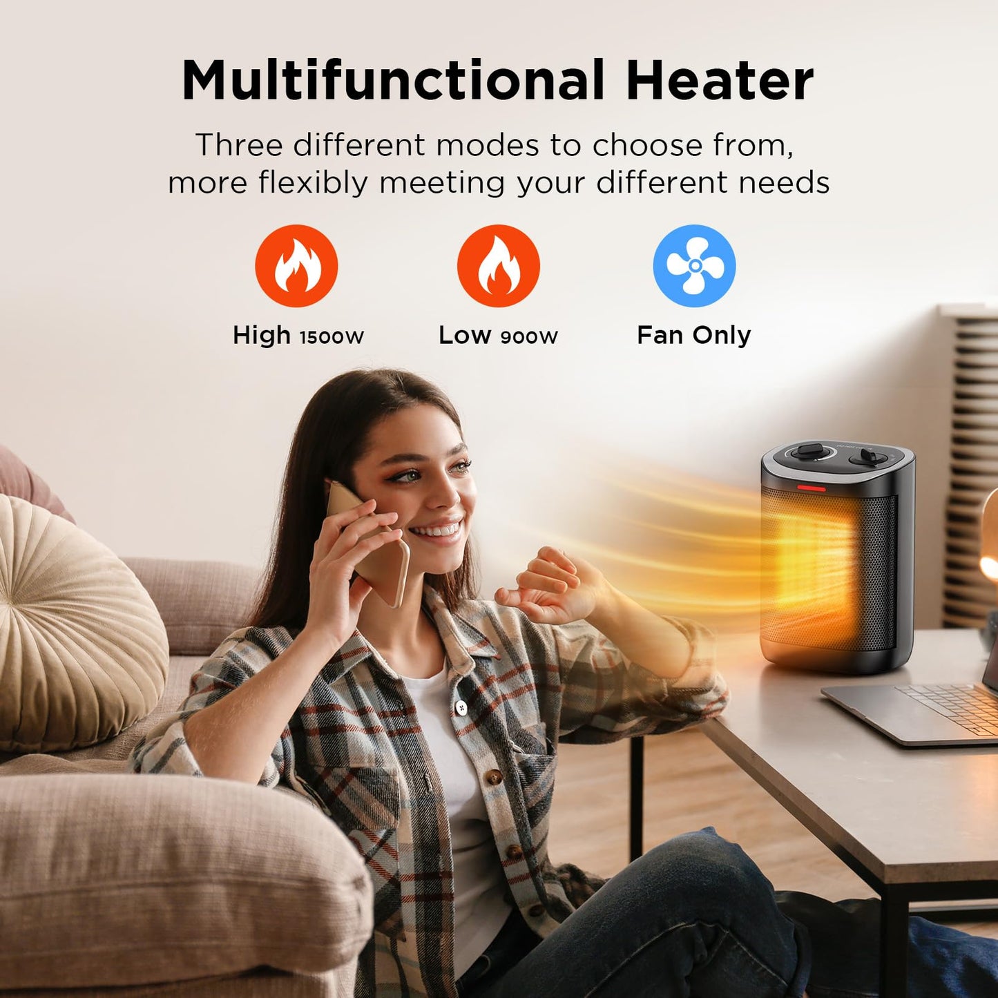 1500W Space Heater, Portable Ceramic Small Space Heater for Indoor Use, Overheated & Tip-Over Safety Protection, Personal Electric Space Heater with Thermostat for Desk, Office, Home, and Room Use