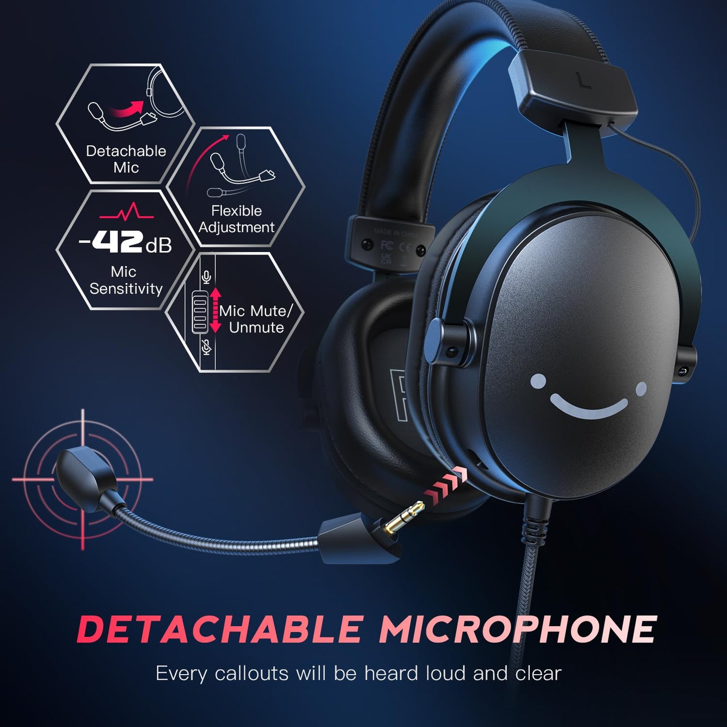 FIFINE PC Gaming Headset, USB Headset with 7.1 Surround Sound, Detachable Microphone, Control Box, 3.5mm Headphones Jack, Over-Ear Wired Headset for PS5/Xbox/Switch, Black-AmpliGame H9