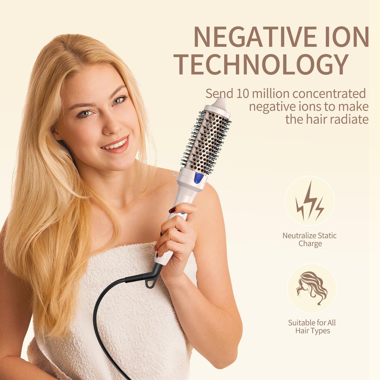 K&K 1.5 inch Volumizing Brush Heated Curling Ceramic Tourmaline Ionic Curling Iron Quick Heating Makes Hair Silky Smooth Dual Voltage Travel-Friendly Straightening Round Design (Pale Pink, 1.5 Inch)