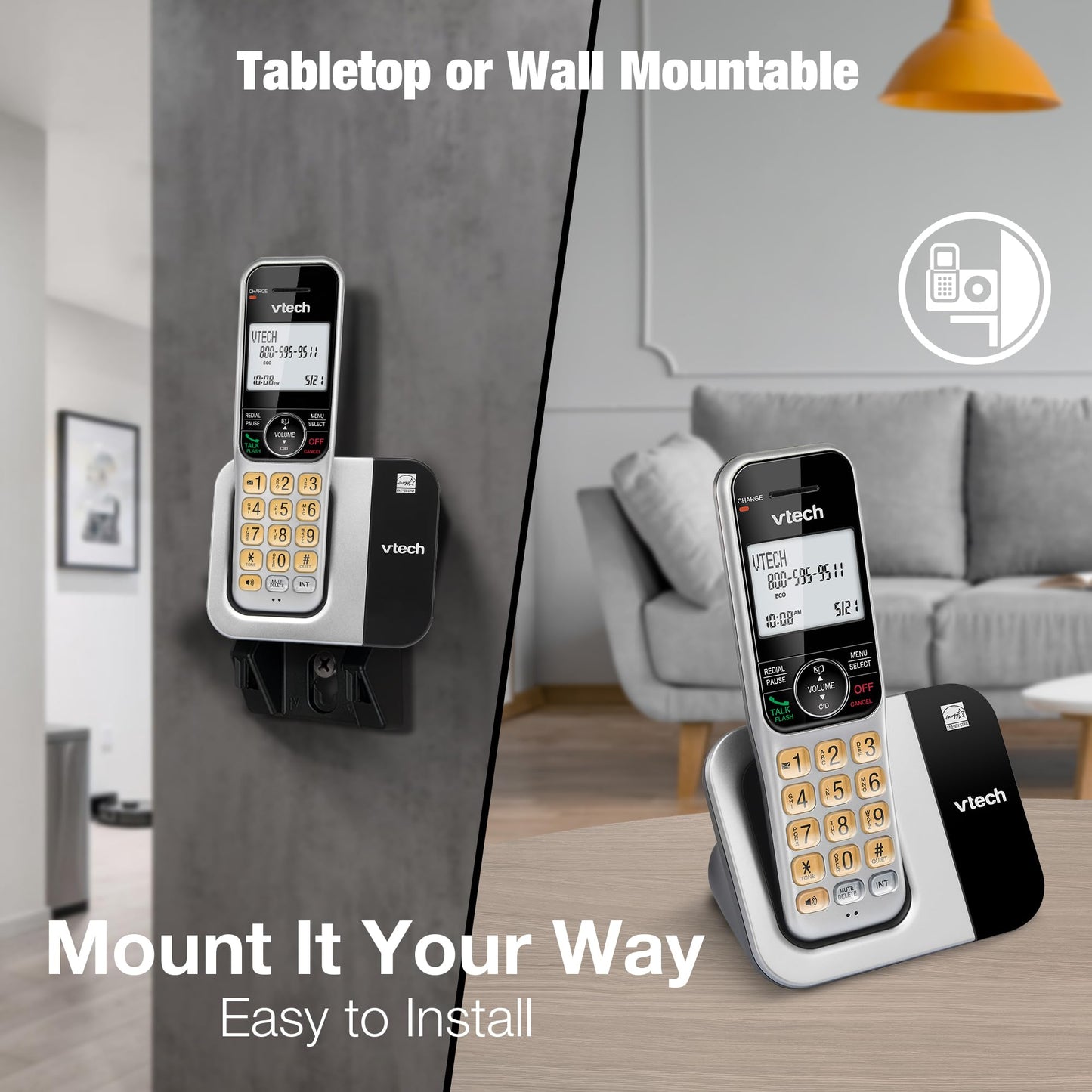 VTech 2-Handsets Cordless Phone System for Home with Call Block, Large Display & Buttons, Backlit Screen, Full-Duplex Speakerphone, Caller ID/Call Waiting, DECT 6.0, Table & Wall Mountable | CS5319-2