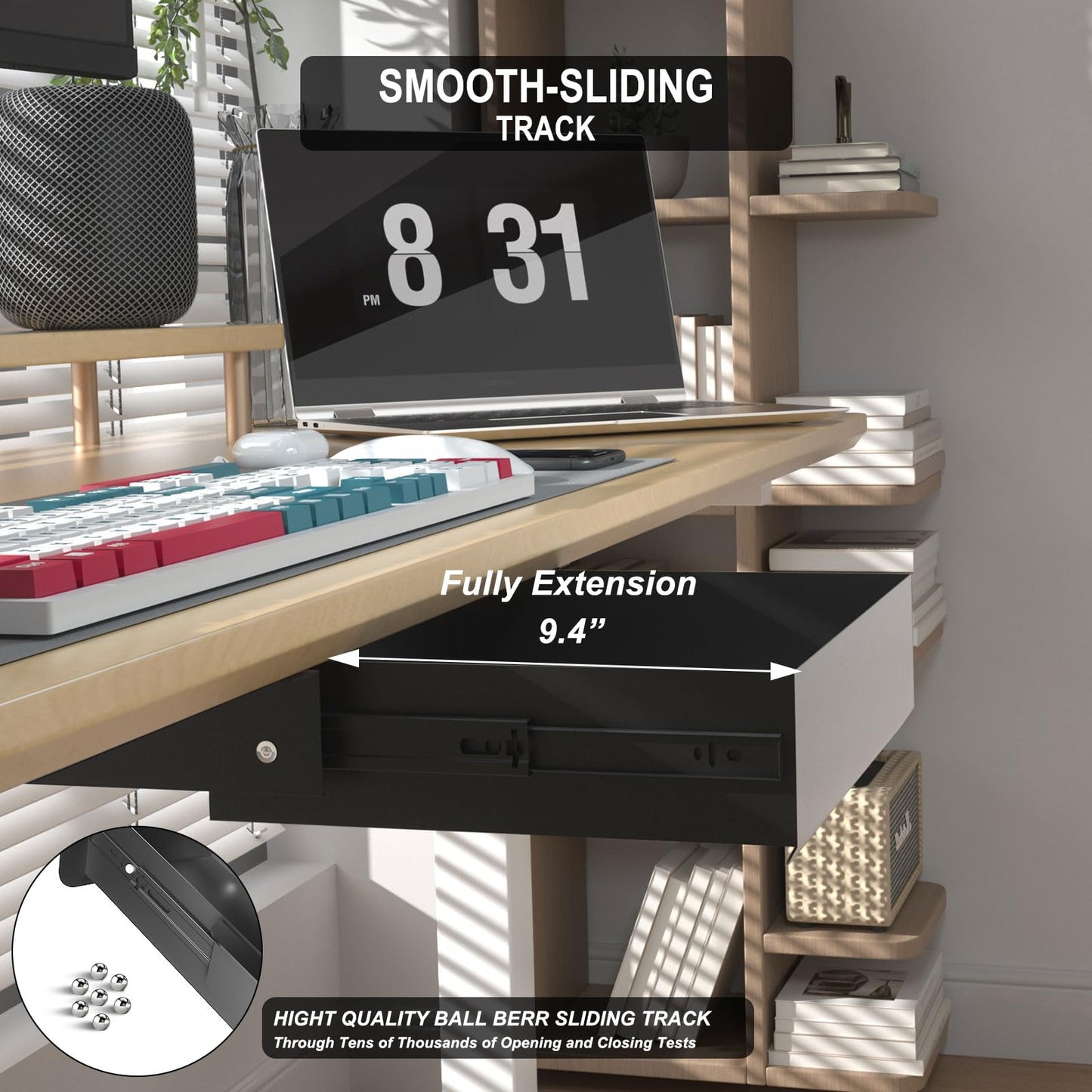 Gaxomo Under Desk Drawer(15.2''x10''x4'') with Sliding Pencil Tray, Desk Mounted Sliding Pull-out Drawer for Office Desk Drawer Attachment, Extra Storage Organizer for Sit Stand Workstation