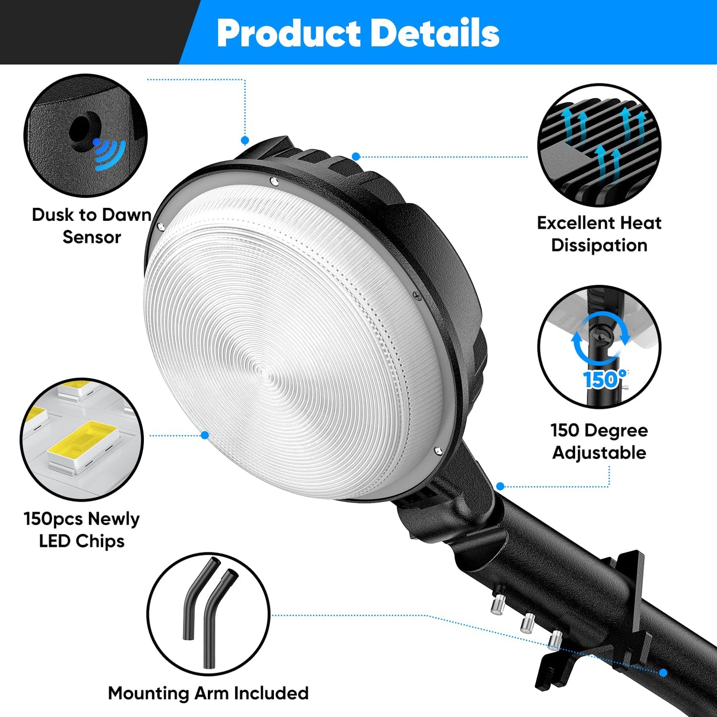 24000LM LED Barn Light, 150W Dusk to Dawn Outdoor Lighting, IP66 Waterproof Yard With Photocell, 150 Adjustable Outside Security With Mounting Arm, 6500K Area Street for Garage