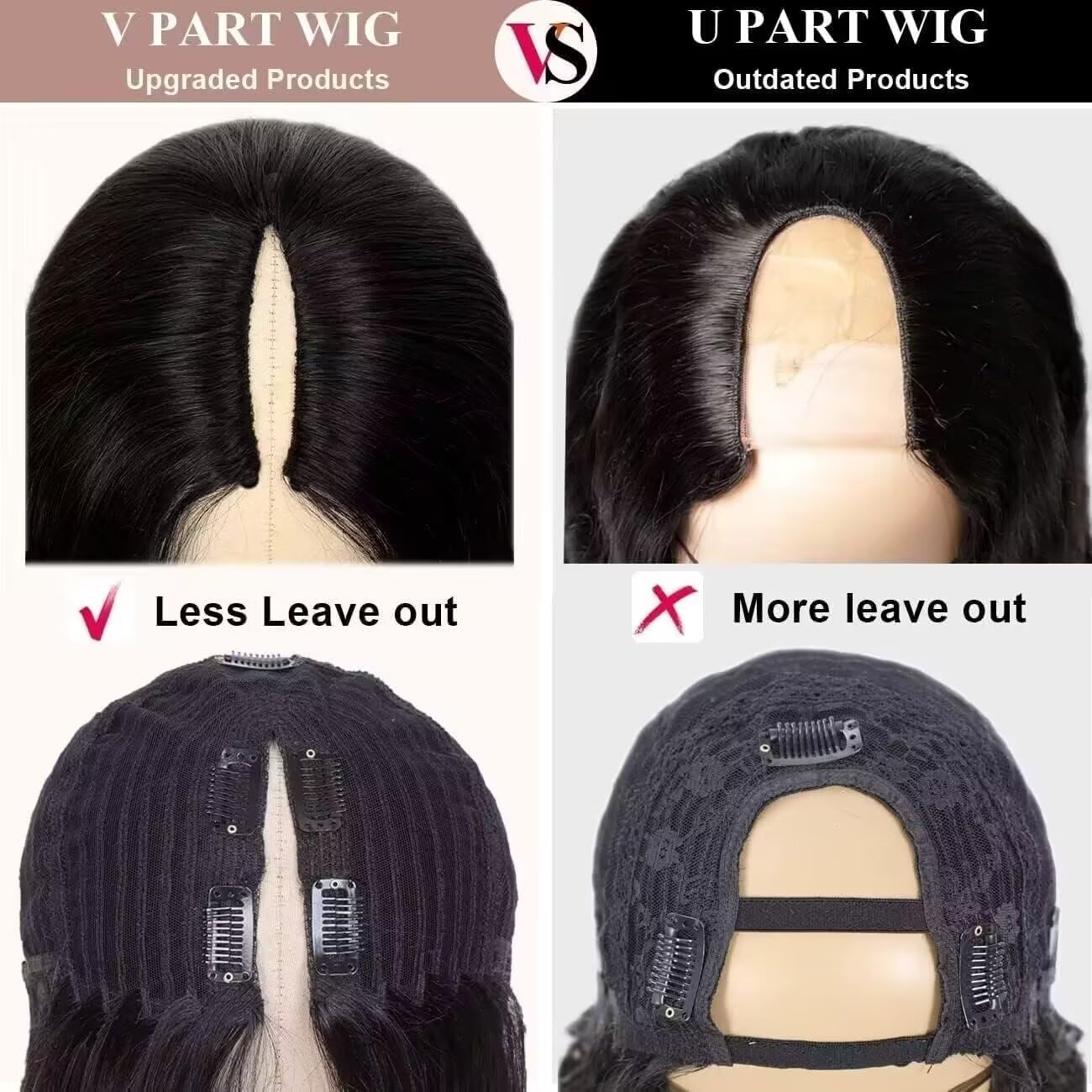 V Part Wig Human Hair Kinky Straight 180% Density Upgrade U Part Human Hair Wig For Women No Leave Out No Glue Beginner Friendly Full Head Clip In Half Wigs Yaki V Shape Wigs 20 Inch Natural Color