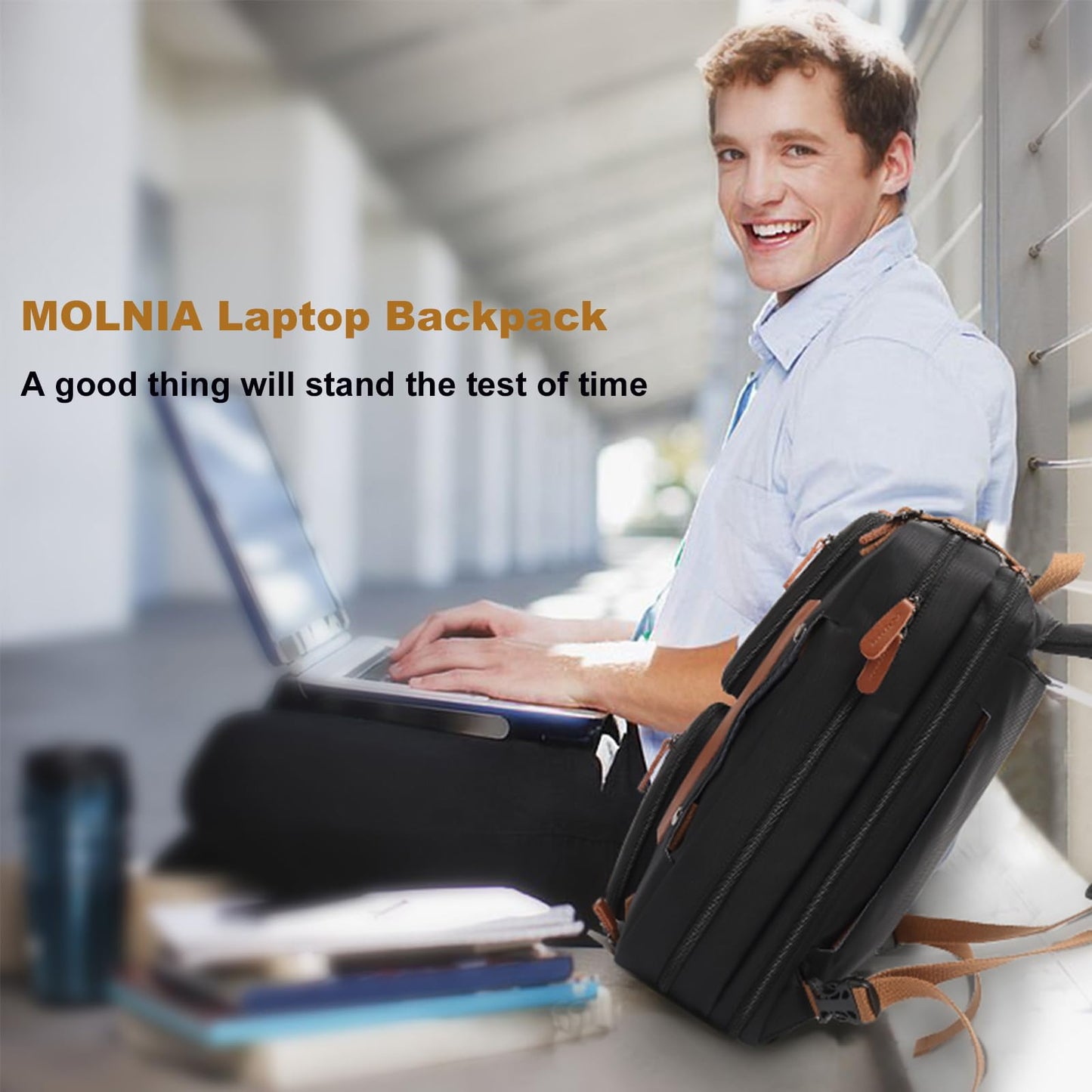 MOLNIA 3 in 1 Laptop Bag for Men, 17.3 Inch Work Bags for Men, Laptop Backpack, Briefcases, Messenger Bag for Men, Computer Bags for Laptops for Men Women, Black