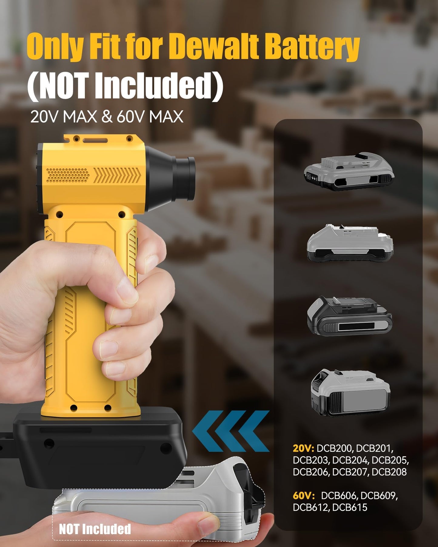 ZOAIVR Compressed Air Duster, 130000RPM Ultra-Powerful Electric Air Duster Compatible with DEWALT 20V/60V Max Battery, 4-Gear Adjustable Air Blower for Computer/Keyboard/Car/Home (No Battery Included)