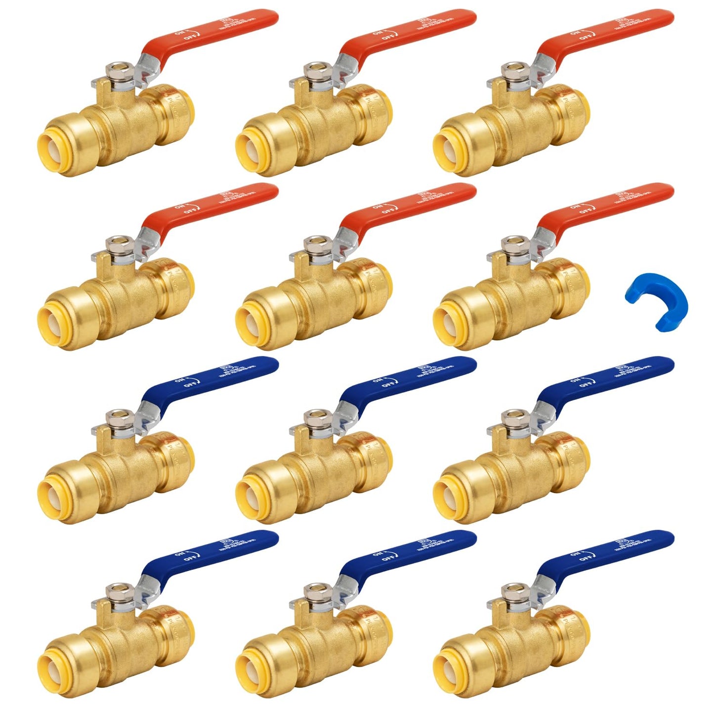Shut Off Ball Valve 1/2 Inch, SUNGATOR 1/2 Inch Ball Valve, Push-to-Connect Water Shutoff, Easily Match to Pipe using Red and Blue Handle, No Lead Brass Fittings for PEX Pipe, Copper, CPVC, Pack of 12