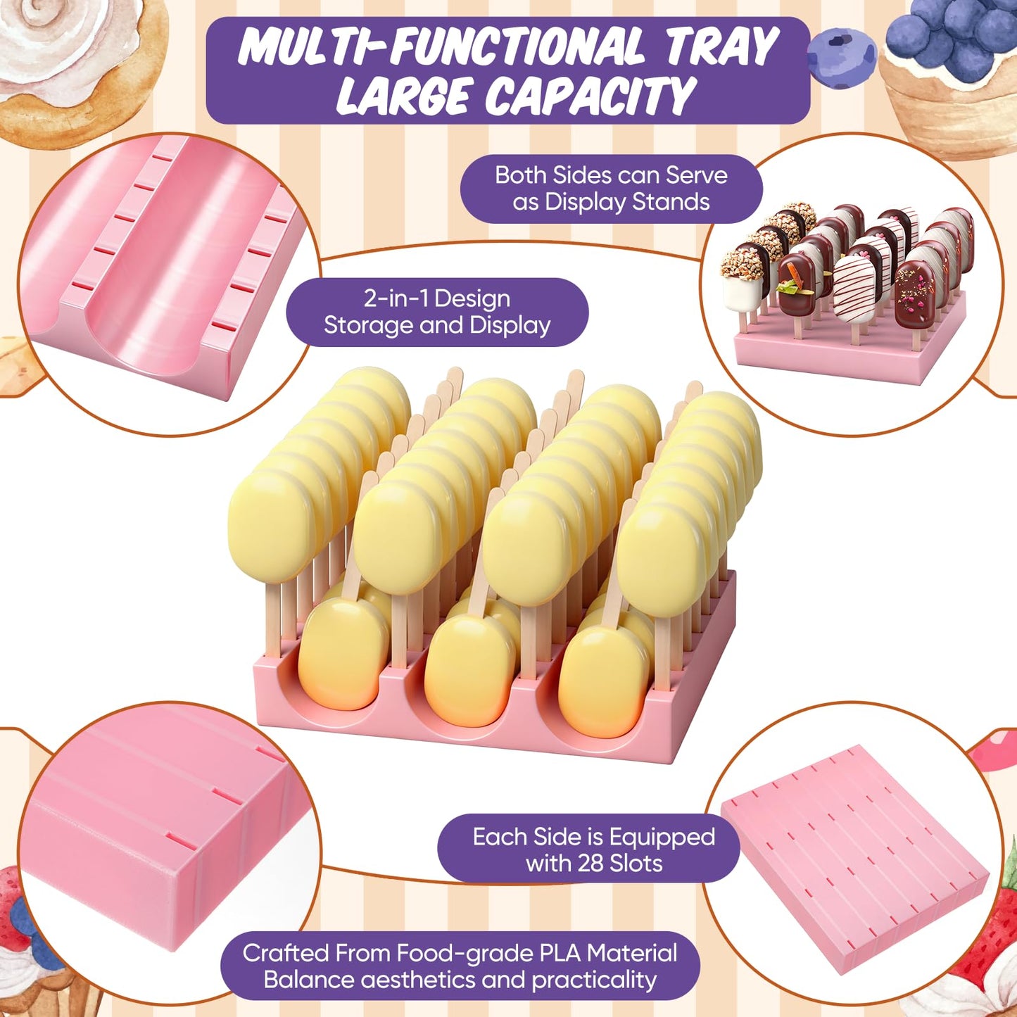 Yiyiring 1 Set Cutter, Cake Pop Mold, Cake Pop Cutter and Pusher Press Set with Tray and 3 Types of Packaging Accessories, Baking Tools for Home, Birthday, Parties, Wedding Desserts(2 Pcs,Cakesicle)