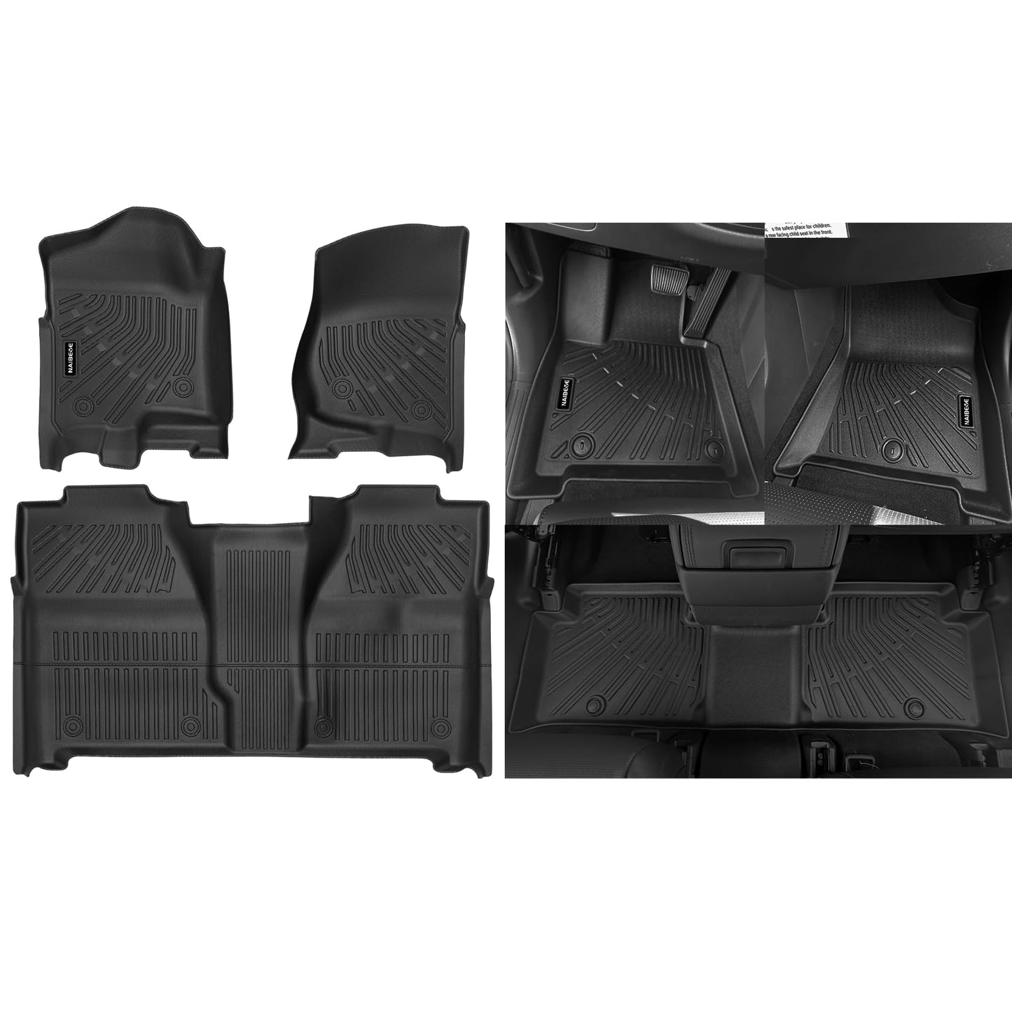 Naibeve Floor Mats for 2007-2013 Chevy Silverado/GMC Sierra 1500 Crew Cab with 1st Row Bucket Seats-All Weather for Silverado/Sierra 2500/3500 2007-2014 Floor Mats Interior Accessories