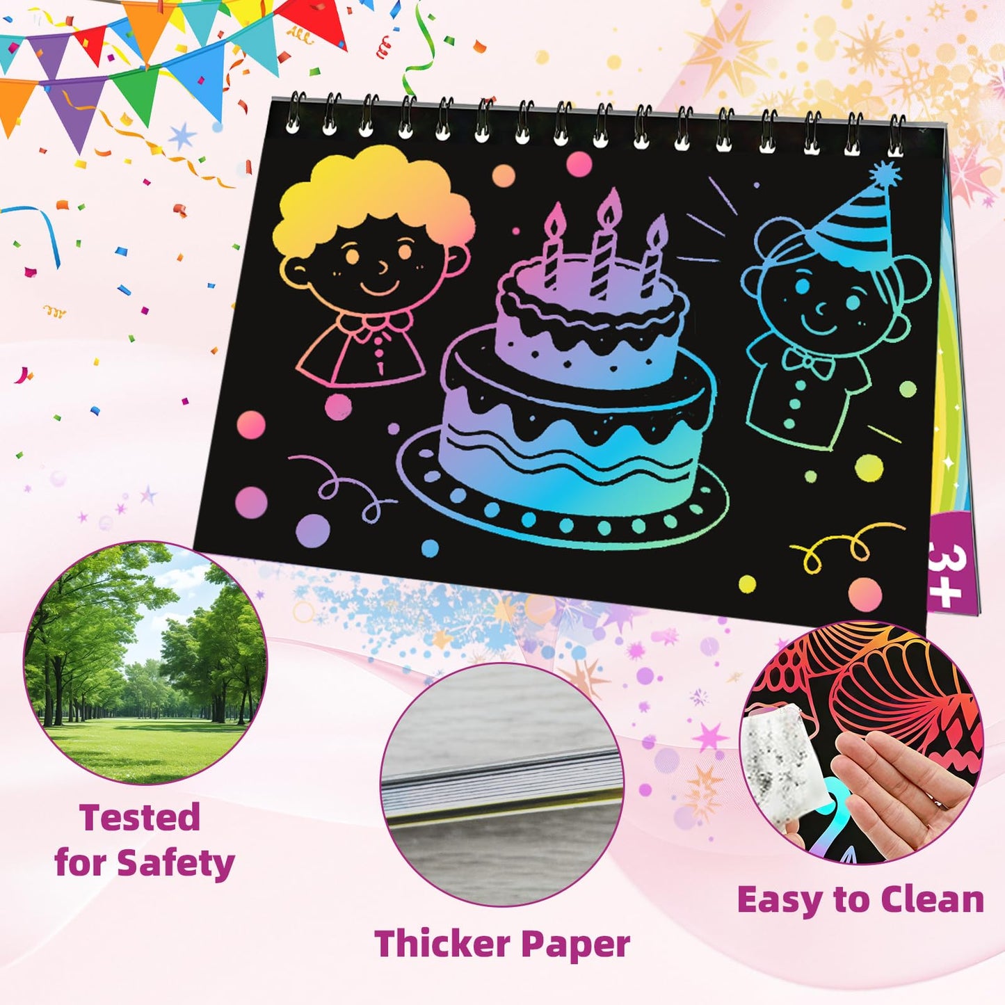 HXDOGSP Scratch Art for Kids: 28 Pack Rainbow Scratch Notebook for 4-8 Years Old Children, Kids Party Accessories, 8 Page