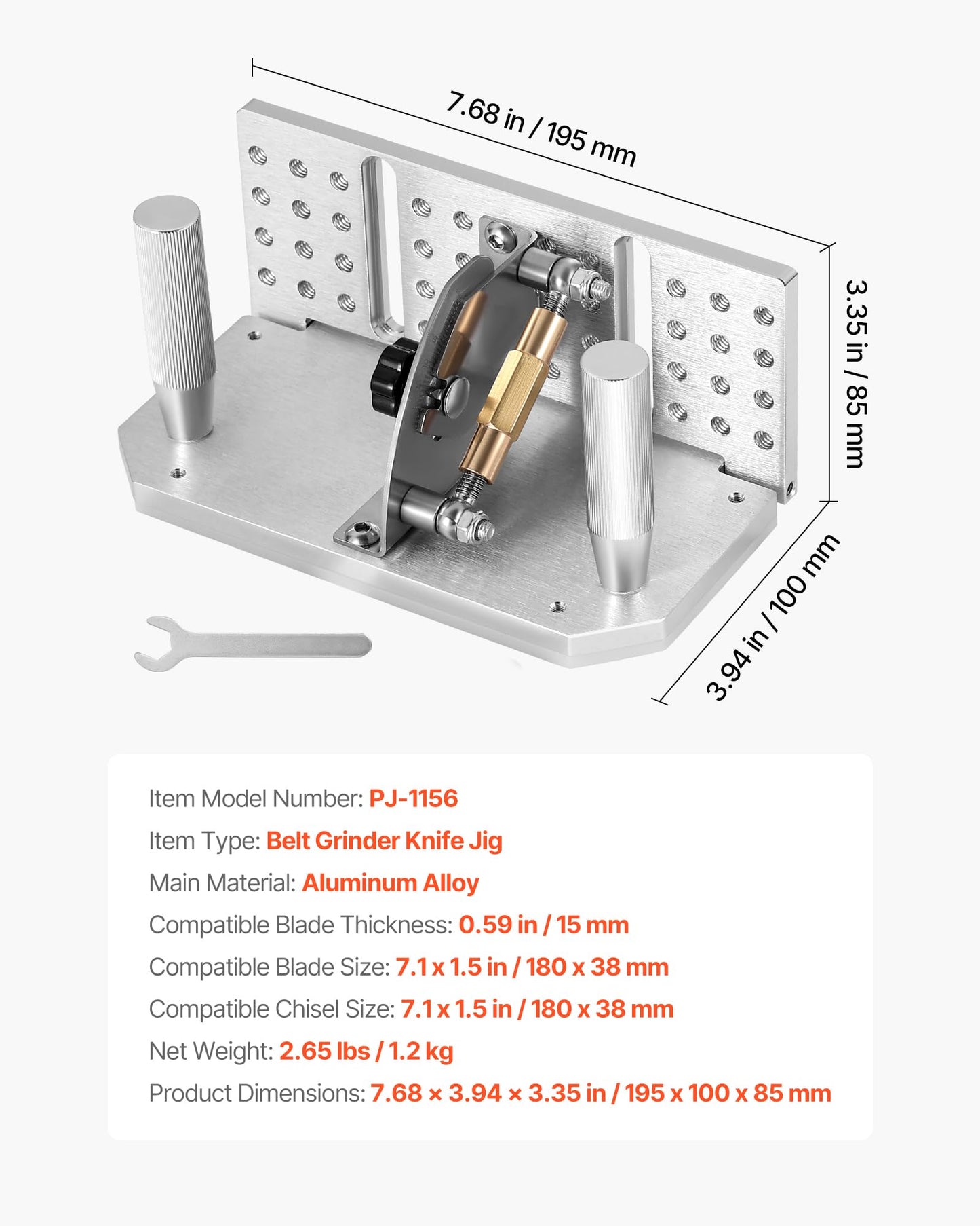 VEVOR Belt Grinder Knife Jig, 85° - 115° Adjustable Belt Sander Knife Sharpening Jig with Dual Handles, 7.68" Long Sharpener Locator Compatible with Belt Sander, Bench Grinder, Sharpening Machine