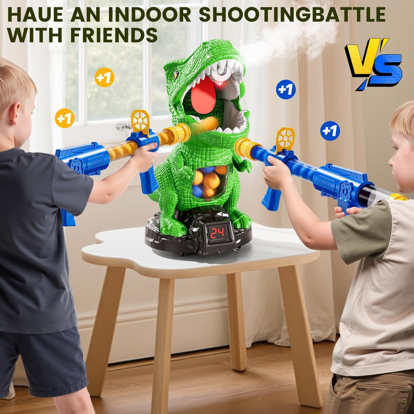 XINNOVEL Movable Dinosaur Shooting for Toys Kids 4-6, Electronic Kids Target Games with 2 Air Pump Guns, LCD Score Record, Sound, 48 Foam Balls, Birthday Gifts for 3 4 5 6 7 8 9 Year Old Boys Girls