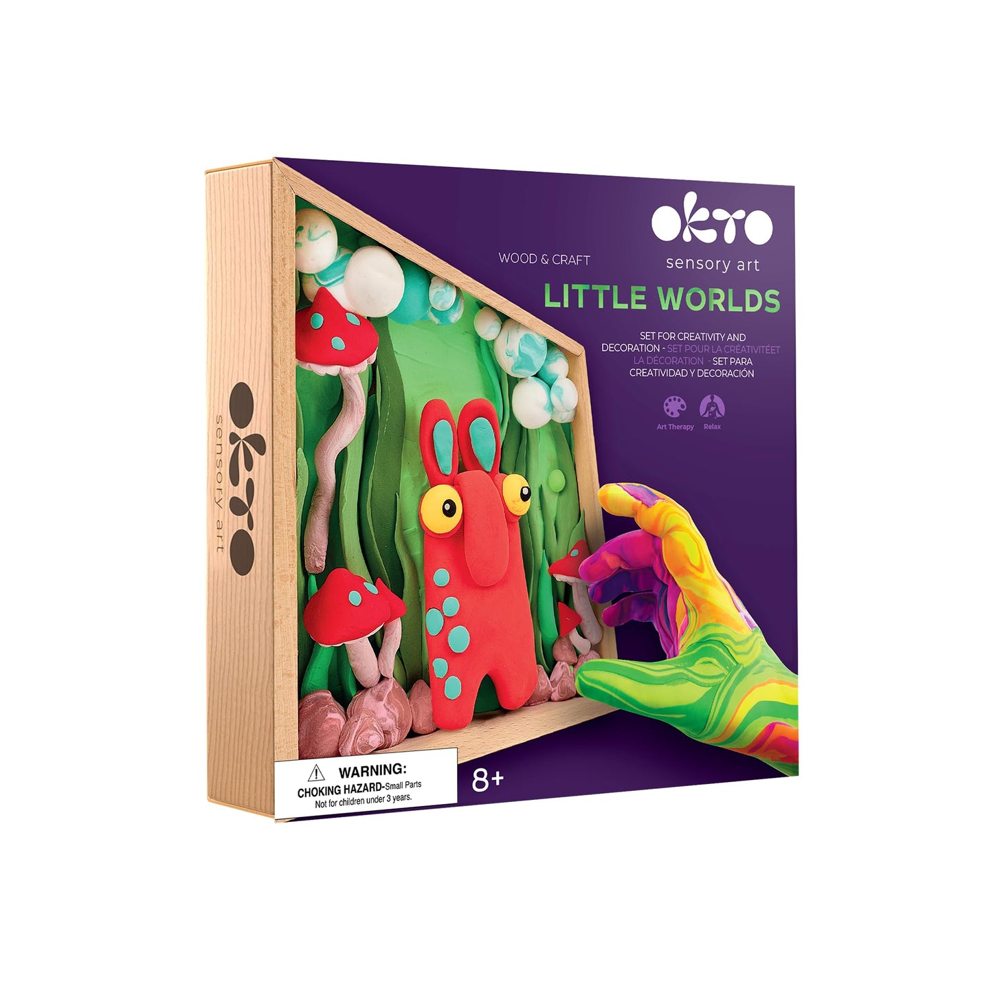 Okto - Wood and Craft - Little Worlds - Troll - Set for Creativity and Decoration - 3D Sensory Art - Safe Mess Free Air Dry - Frame Size 21 x 21 cm - 20031